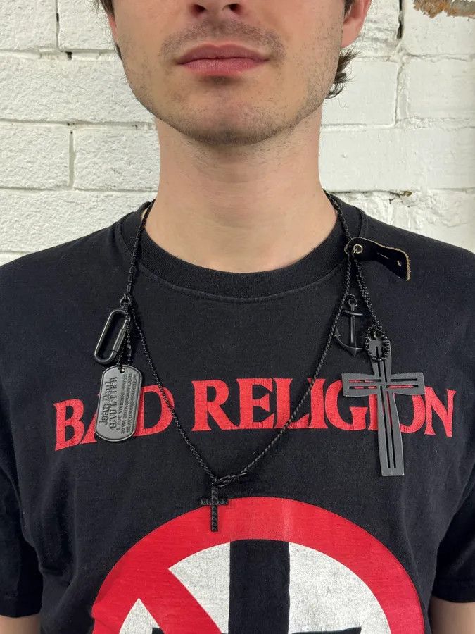 Jean Paul Gaultier 2000s Jean Paul Gaultier Black Dog Tag Cross Charm Necklace Size ONE SIZE - 1 Thumbnail
