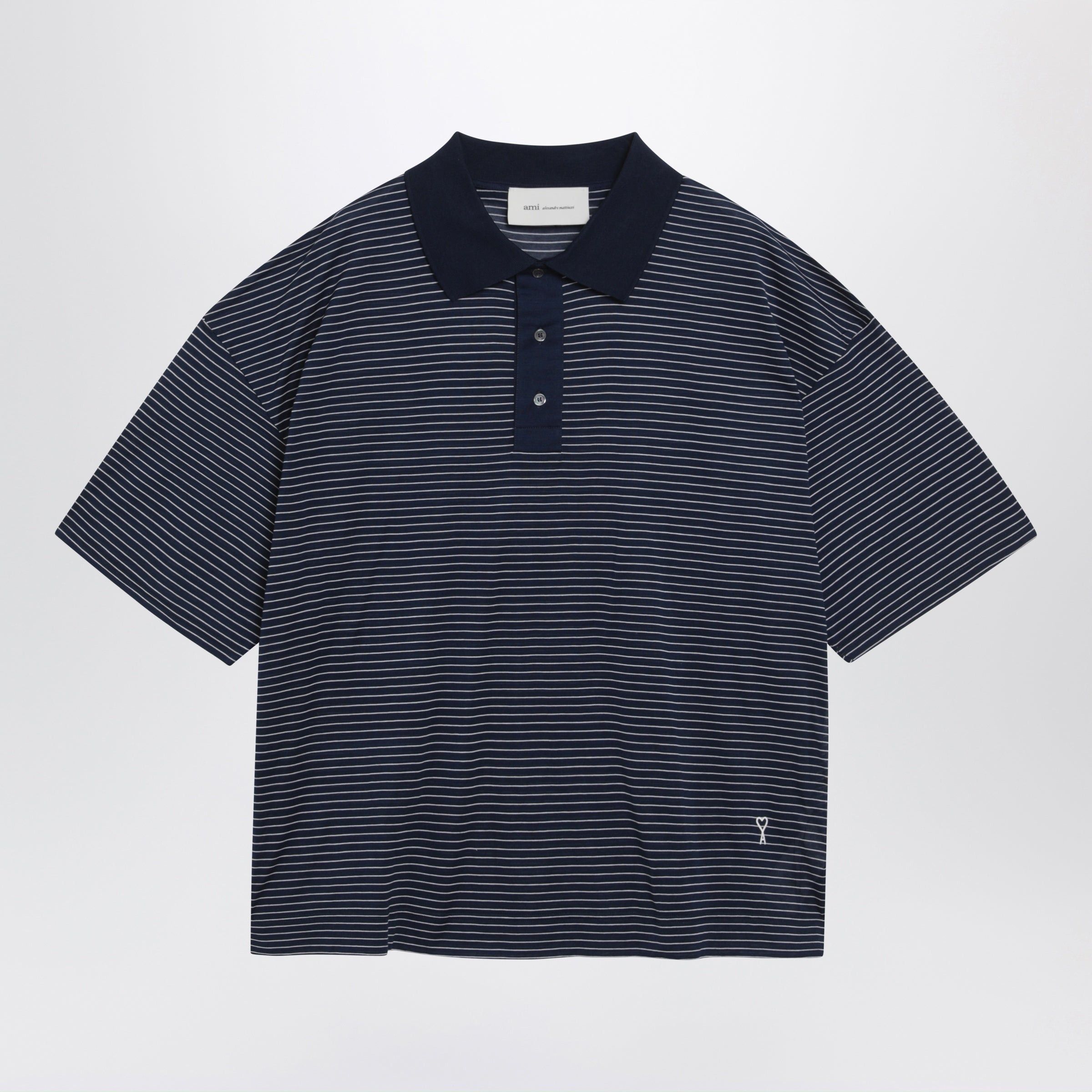 AMI Ami Paris Blue/White Striped Ami De Coeur Polo By Ami Paris Size US M / EU 48-50 / 2 - 1 Thumbnail