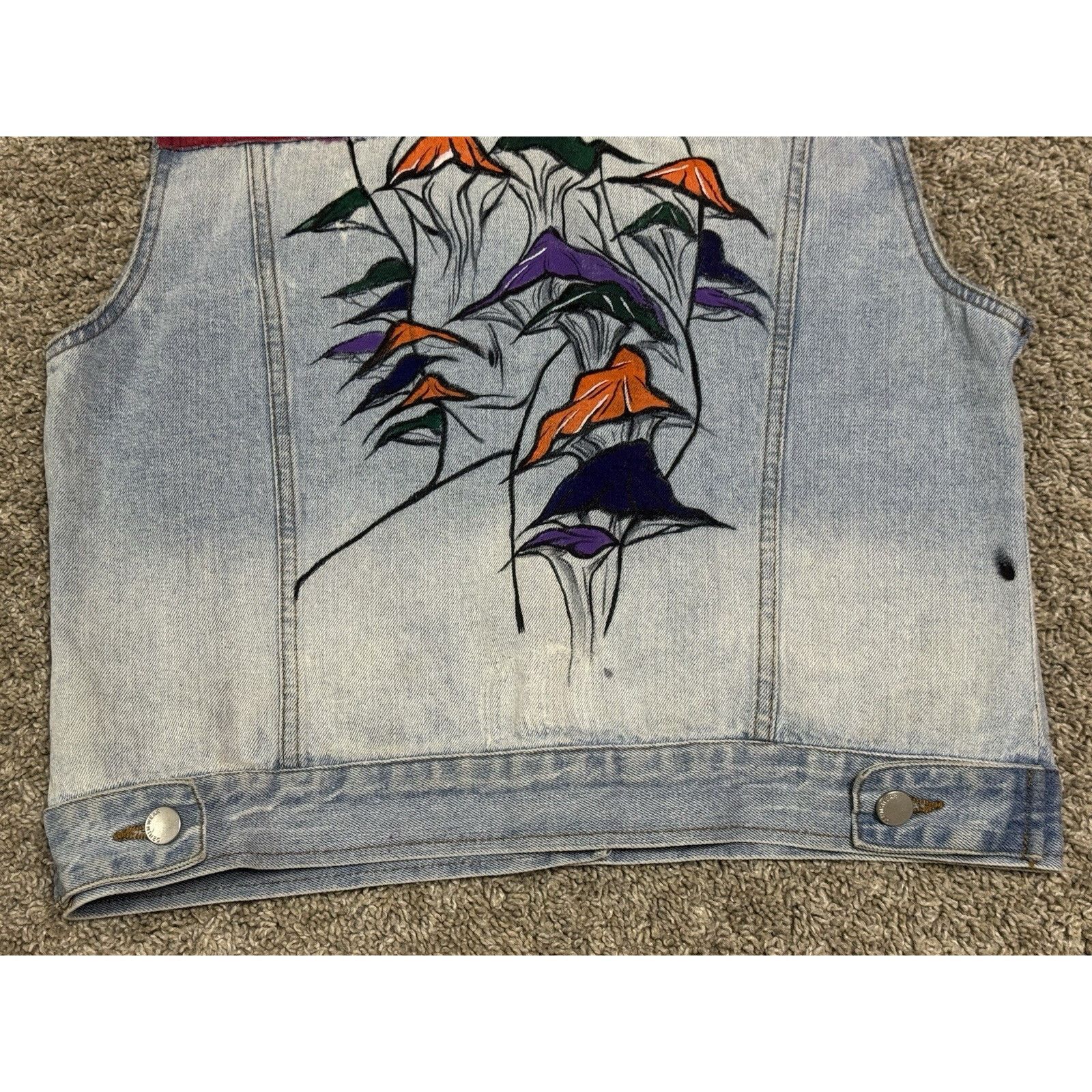 Other LA HERMOSA Upcycled Hand Painted Denim Vest Floral Art L Size L / US 10 / IT 46 - 3 Thumbnail