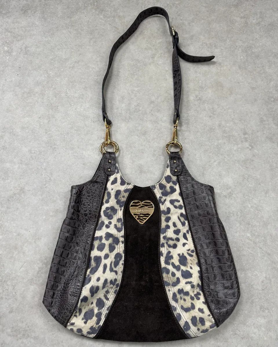 Just Cavalli Just Cavalli Brown Suede Crocodile Effect Leather Leopard Shoulder Bag Size ONE SIZE - 1 Thumbnail