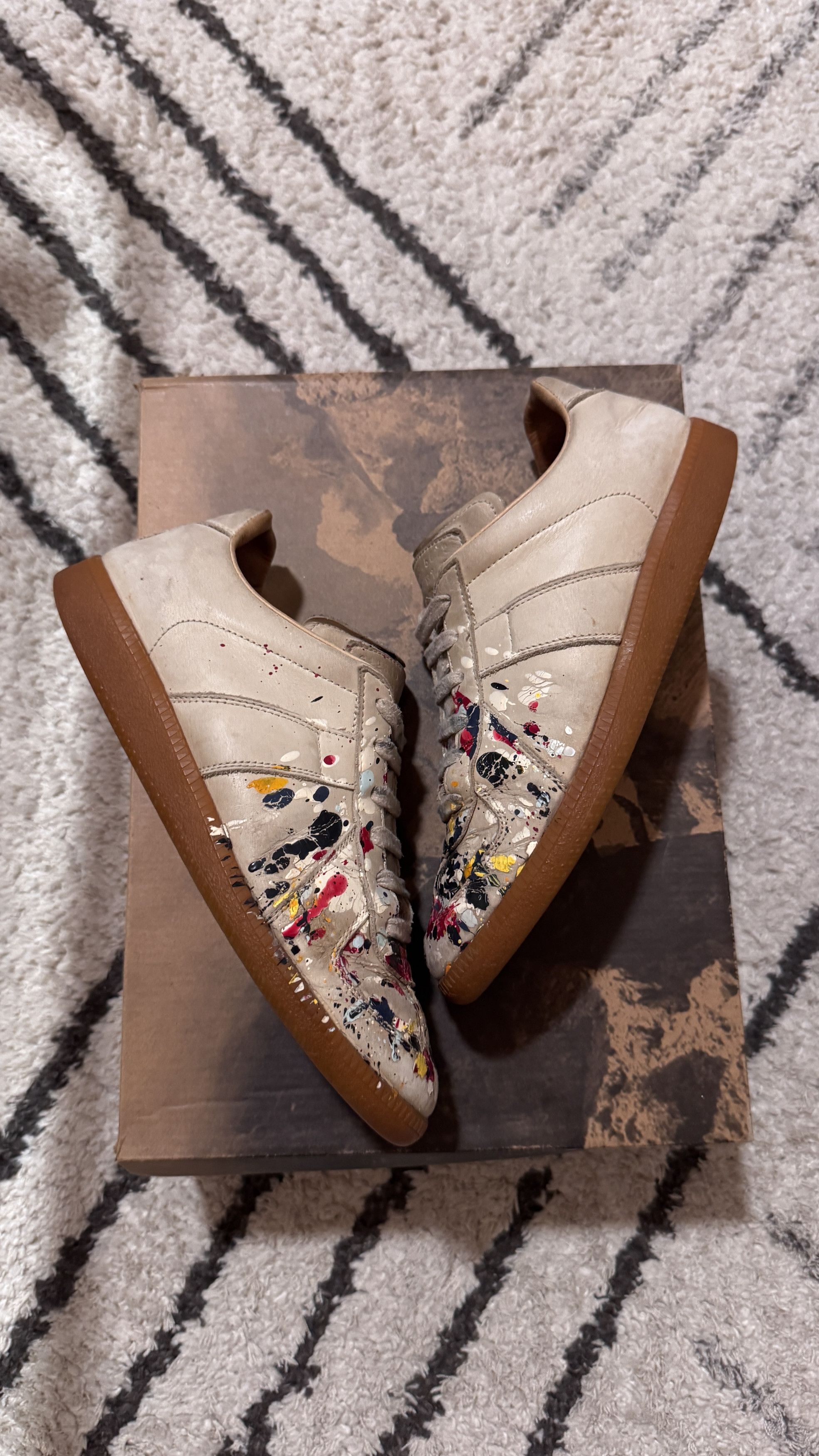 Maison Margiela Maison Margiela GAT german army trainer tan paint splatter Size US 6.5 / EU 39-40 - 2 Thumbnail