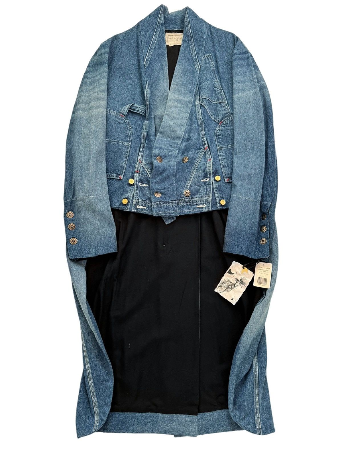 image of Greg Lauren Sz5 1/1 Vintage Denim Coat Tails Gl1 Kimono in Blue, Men's (Size 2XL)