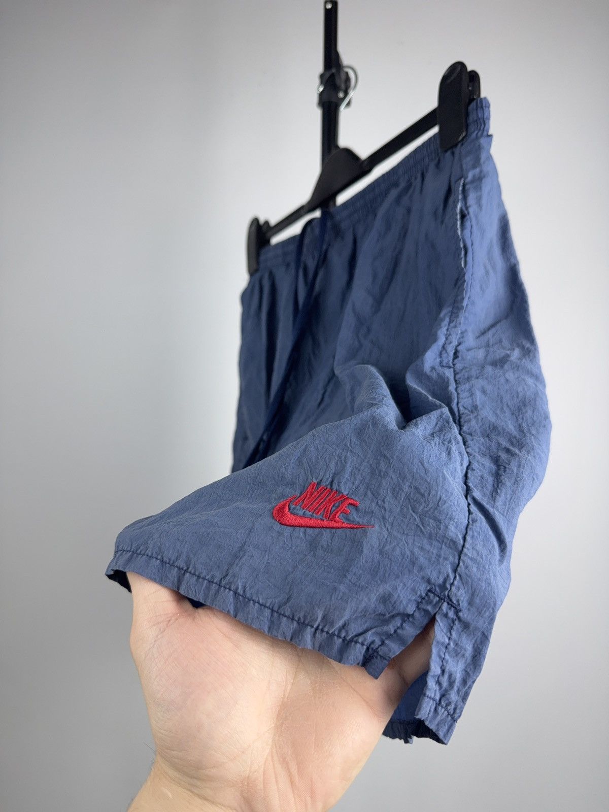 Nike 80s Retro Vintage Nike Swim Shorts Faded Blue Big Logo Y2K L Size US 35 - 5 Thumbnail