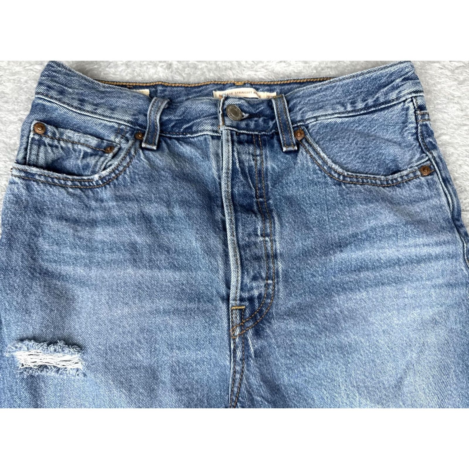 Levi's VINTAGE Levis Jeans Womens 27x27 Blue Denim Ribcage Straight Ankle Premium Big E Cotton Size 27" / US 4 / IT 40 - 4 Thumbnail