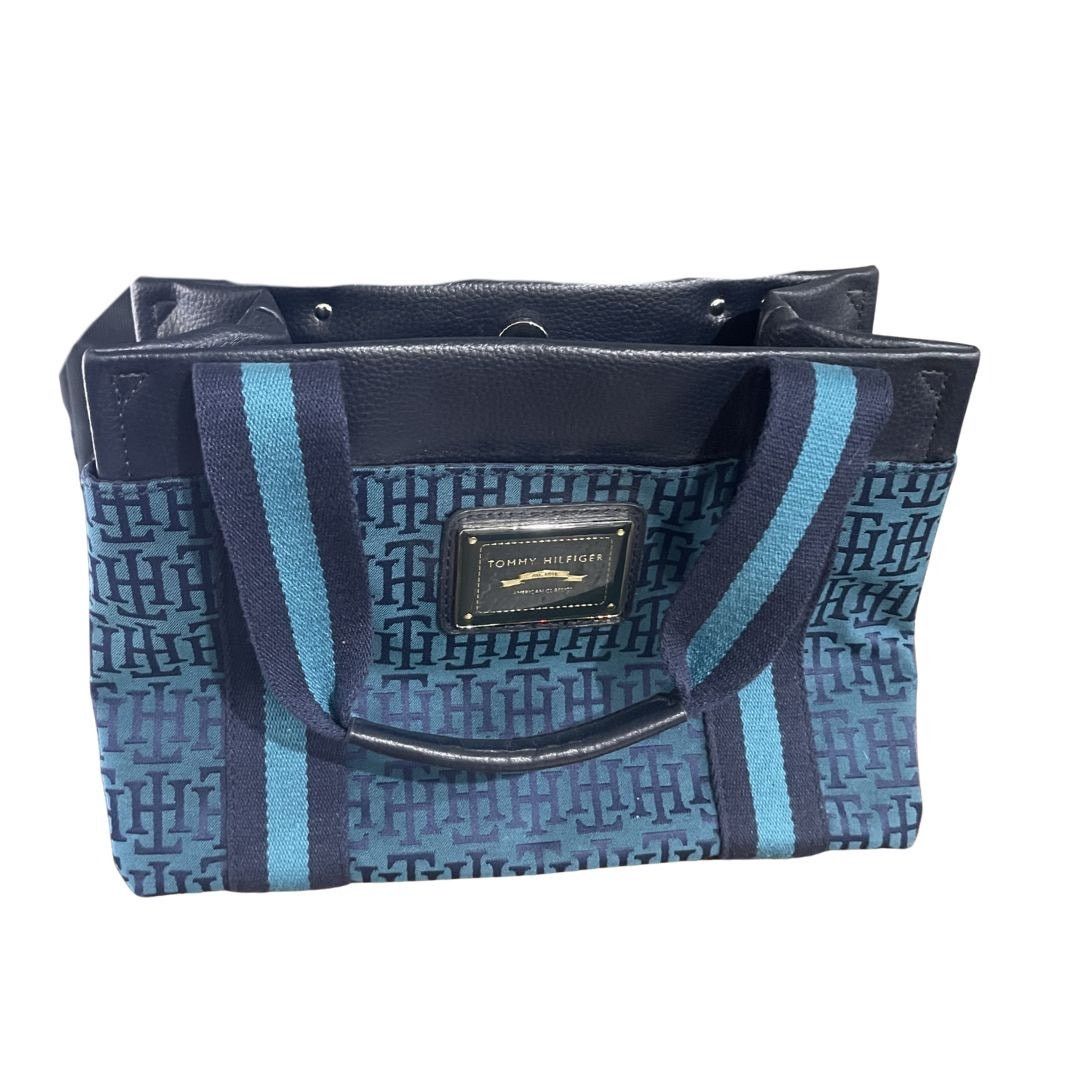 Tommy Hilfiger Monogram Canvas Mini Tote Bag Vintage Y2K Classic Nautical Size ONE SIZE - 1 Thumbnail