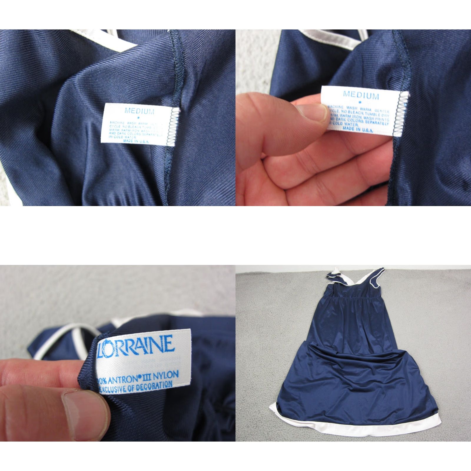 Vintage VINTAGE Lorraine Dress Shirt Womens M Blue Satin Sleeveless Midi V-Neck Made in USA Size ONE SIZE - 8 Thumbnail