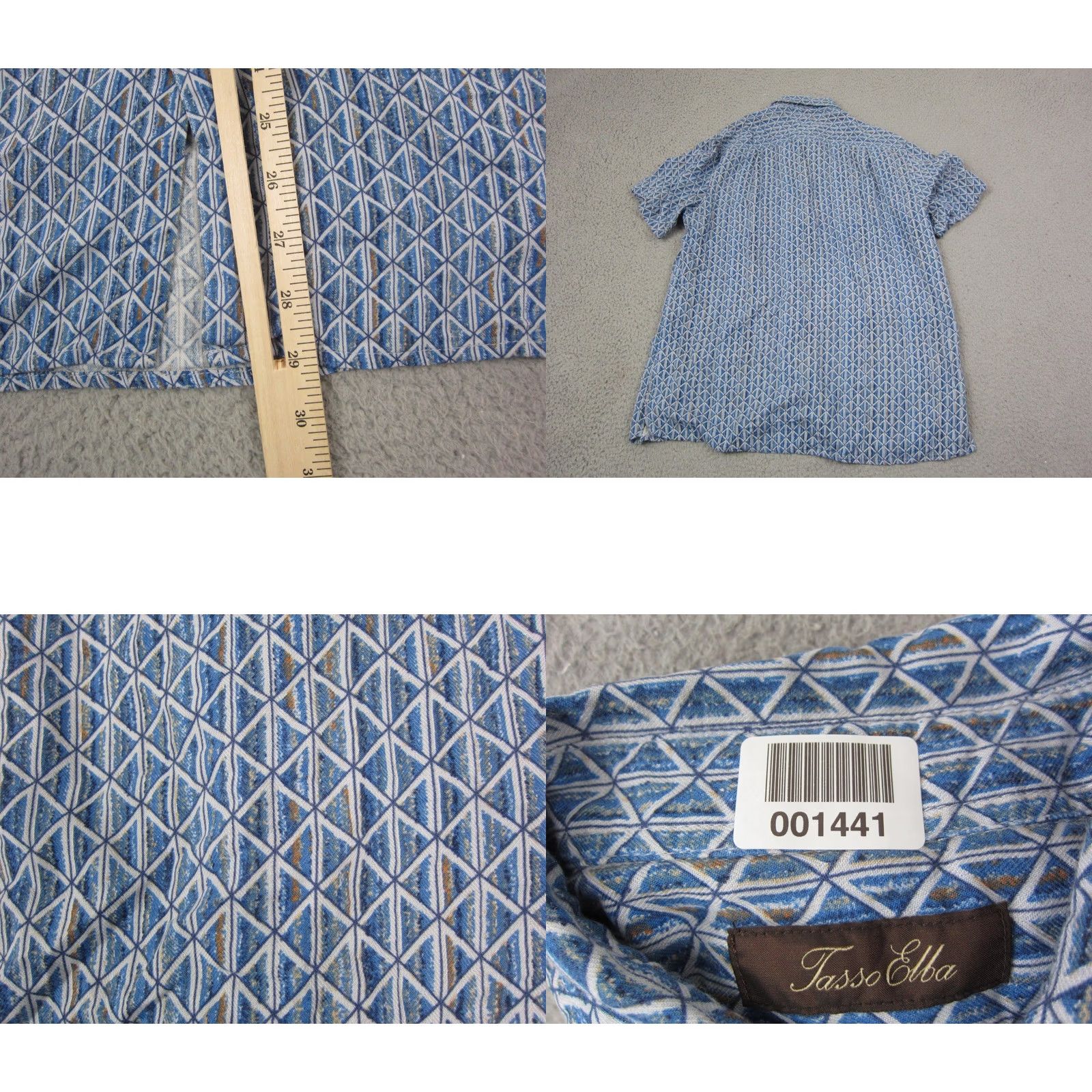 Tasso Elba Tasso Elba Shirt Adult Medium Blue Button Up Geometric Silk Rayon Mens Size US M / EU 48-50 / 2 - 8 Thumbnail