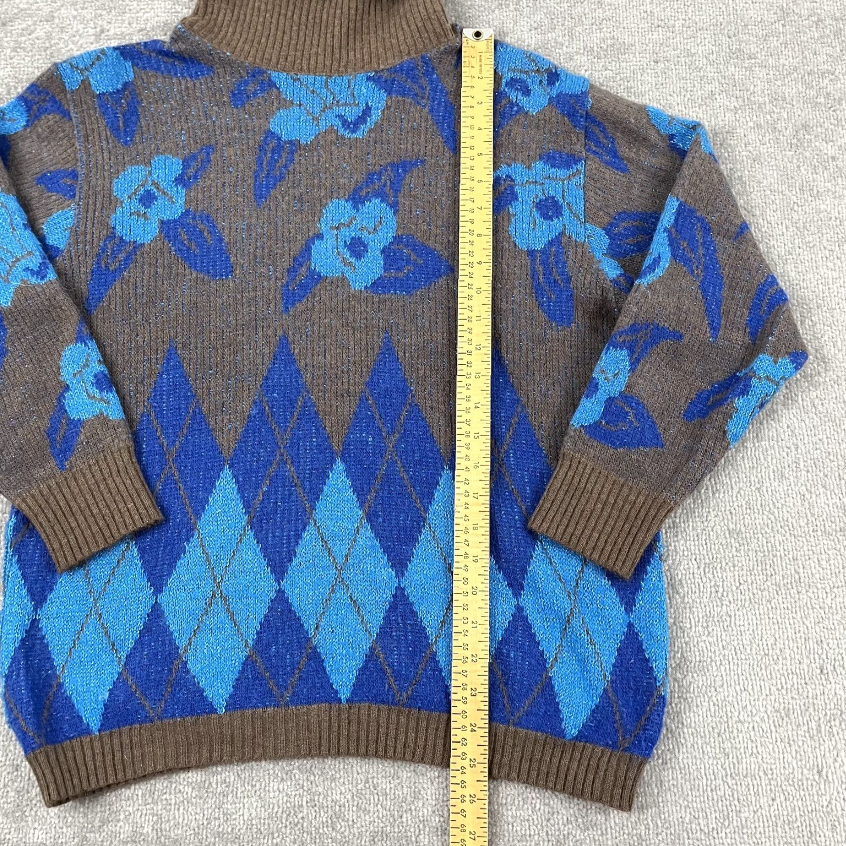 Walls STRICKWAREN de Wall Sweater L/XL Women Brown Blue Floral Argyle Lambswool Jumper Size L / US 10 / IT 46 - 4 Thumbnail
