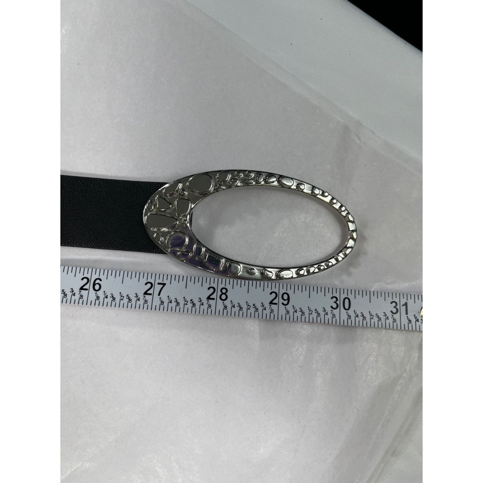 Chicos Chicos Black Leather Belt SKU 7518 With ADjustable back, Sil Size ONE SIZE - 6 Thumbnail