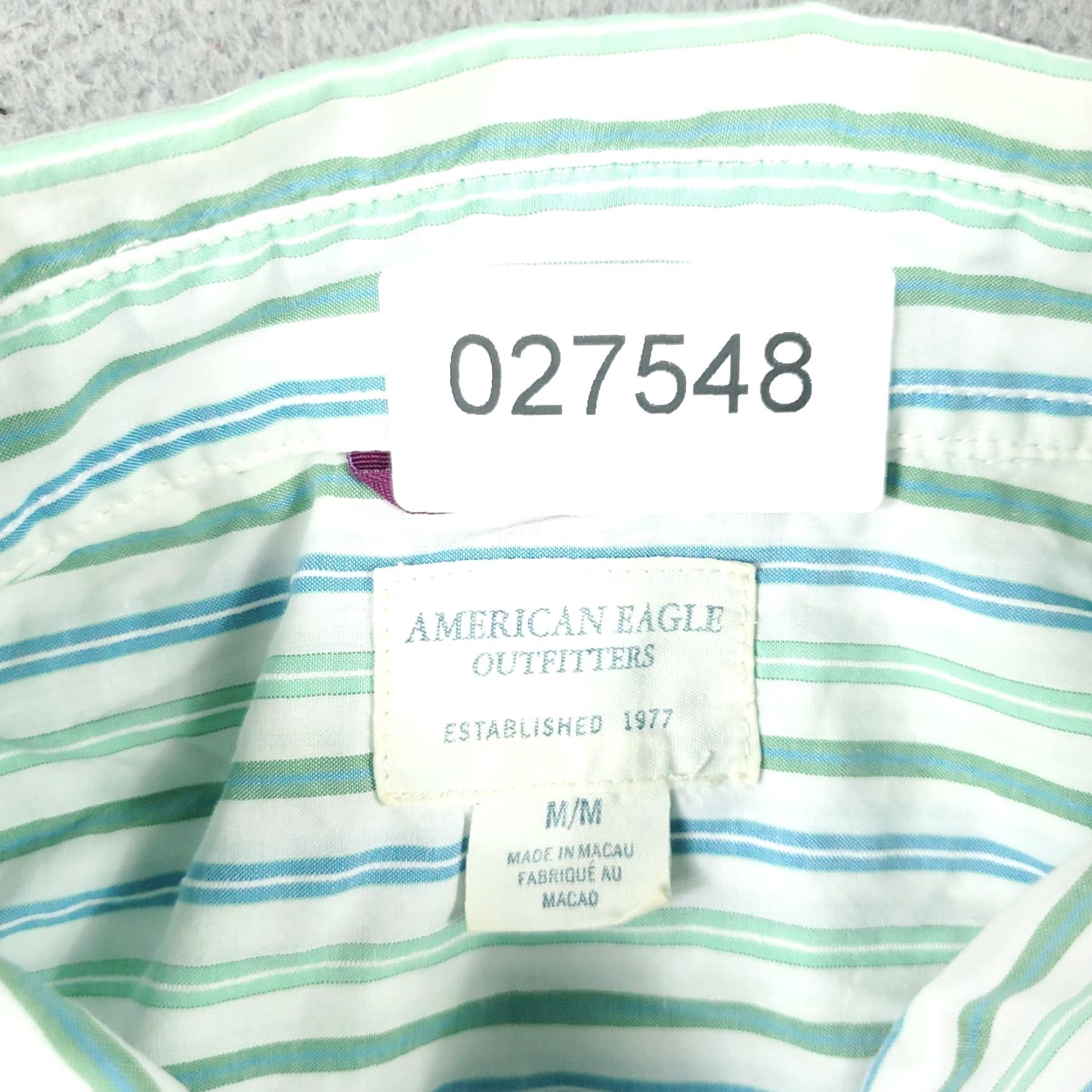 American Eagle Outfitters American Eagle Outfitters Shirt Mens Medium Green Blue Striped Collared Button-Up Long Sleeve Regular Fit Casual Business Formal Vintage No Size US M / EU 48-50 / 2 - 8 Thumbnail