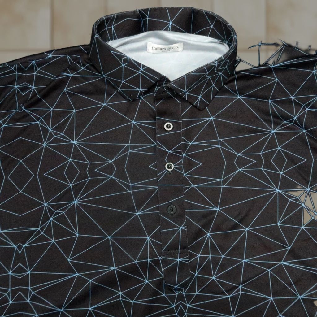 Vintage Collars & Co Shirt Mens 2XL Black Abstract Short Sleeve Performance Polo Geometric Breathable Lightweight Golf Shirt Mens Size US XXL / EU 58 / 5 - 1 Thumbnail
