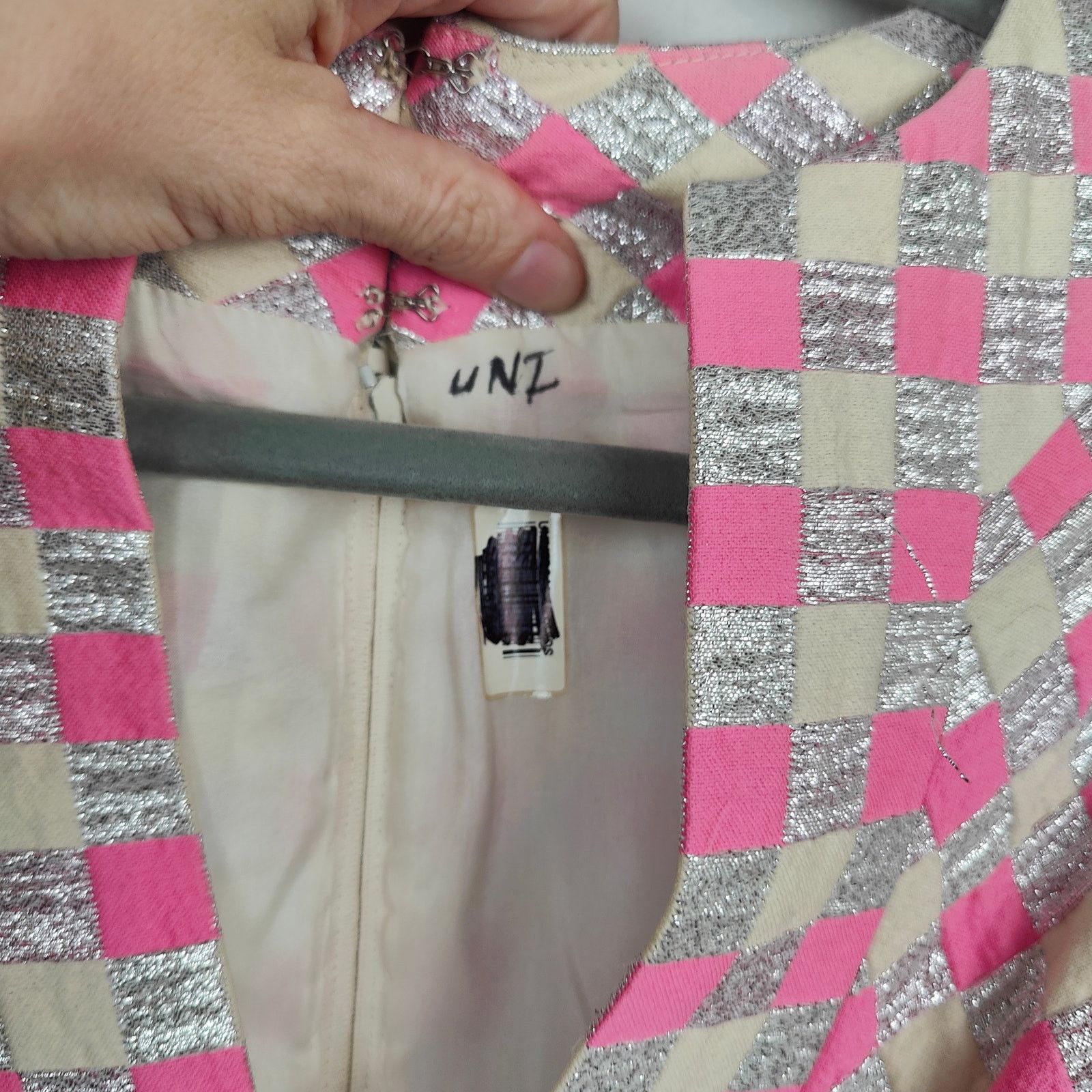 Other Vintage 60s Kiki Hart Dress Womens 8 Pink Silver Check Size M / US 6-8 / IT 42-44 - 9 Thumbnail