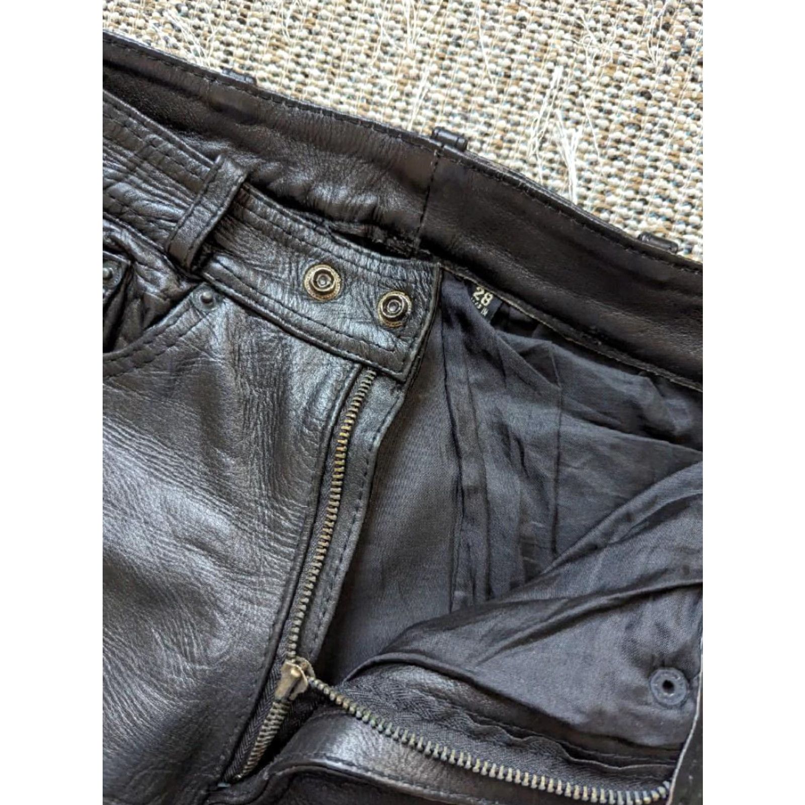 Vintage VINTAGE Motorcycle Pants Women 26x30 Black Leather Motorcycle Pants 26X30 Womens Vintage 1990s Slender Straight Rise High Leather Pants Size 26" / US 2 / IT 38 - 4 Thumbnail