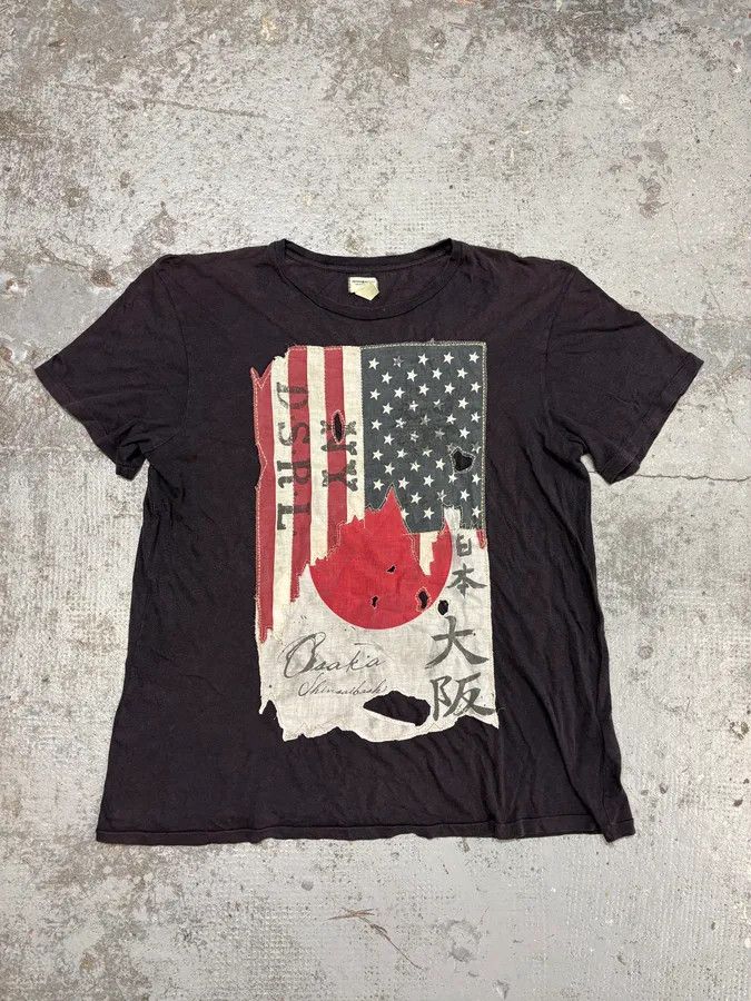 Polo Ralph Lauren 2000s Ralph Lauren Denim & Supply USA Japan Destroyed Flag Faded Black T-Shirt Size US M / EU 48-50 / 2 - 1 Thumbnail