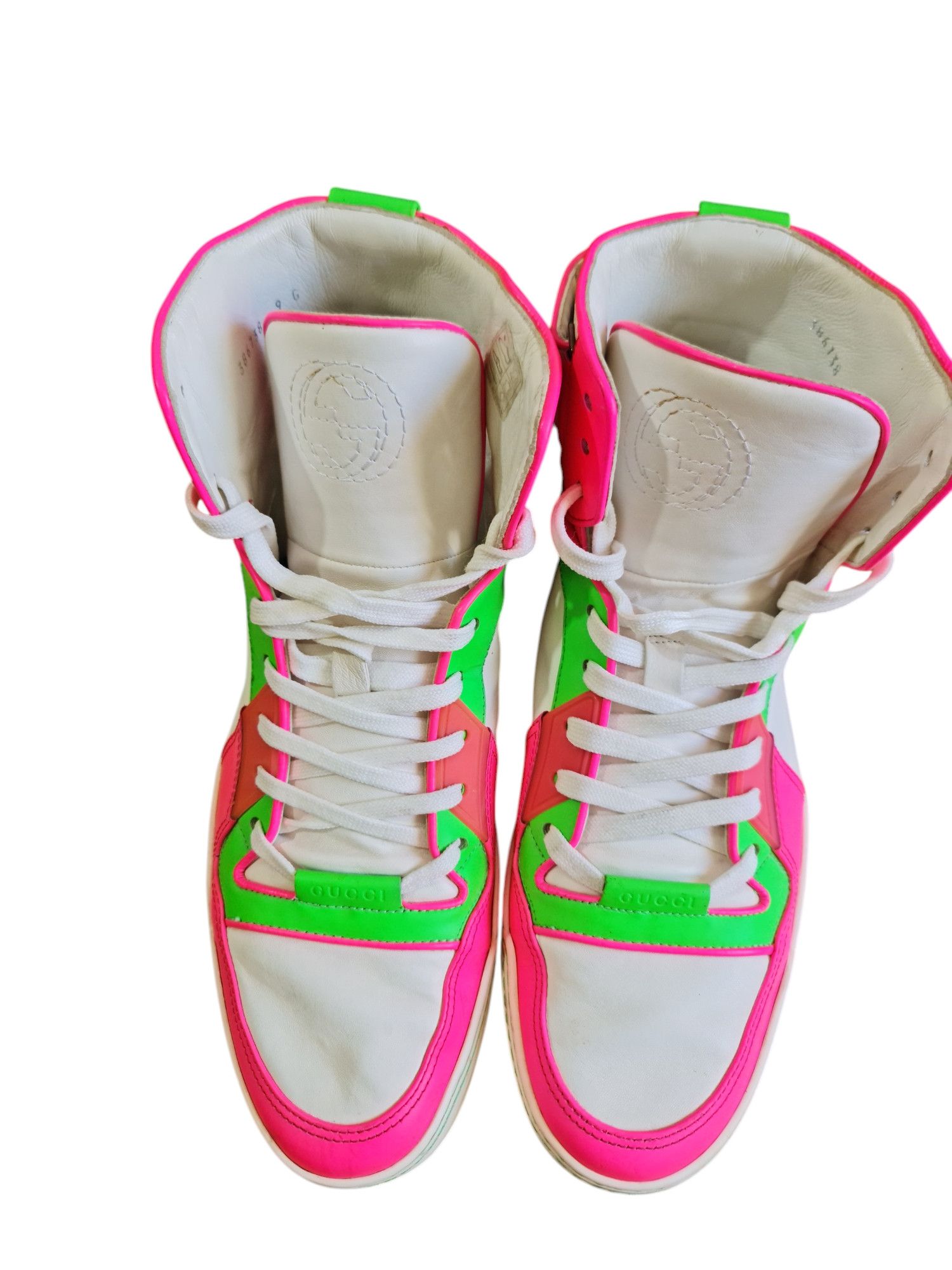 Gucci Gucci High-Top Leather Neon Sneakers Size 9G (US 10) Size US 10 / EU 43 - 6 Thumbnail