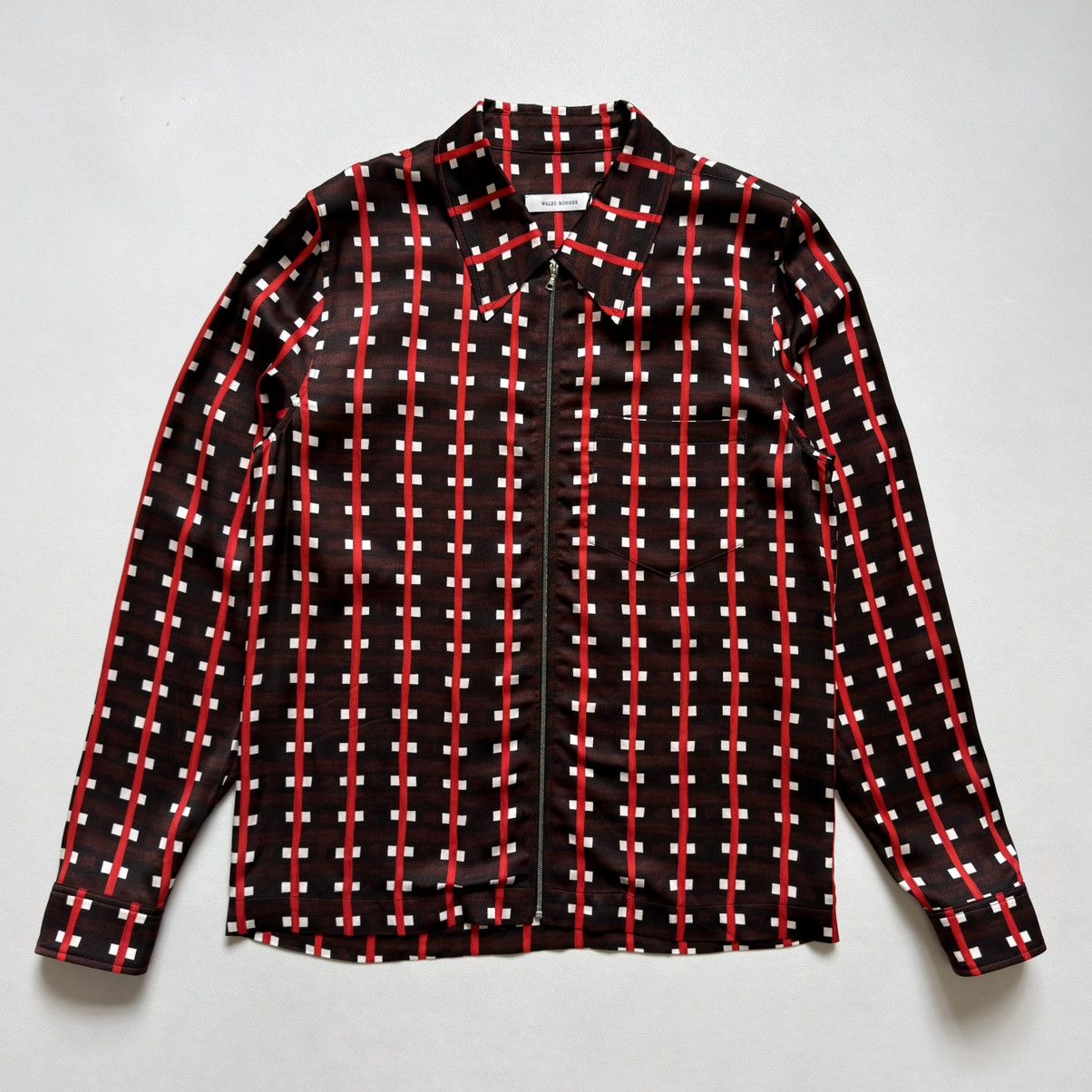 Wales Bonner ‘Relief’ Brown + Red Patterned Zip Shirt Size US M / EU 48-50 / 2 - 18 Thumbnail