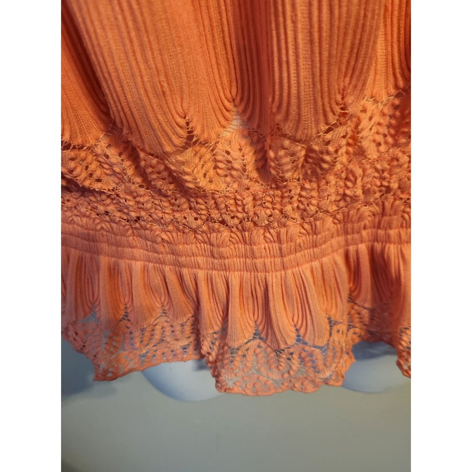 Vintage Ashley Stewart Peach Peplum Style Top Blouse Short Bell Sleeve Round Neck Plus Size 22/24 Womens Casual Business Travel Party/Cocktail Size 3XL / US 20-22 - 4 Thumbnail
