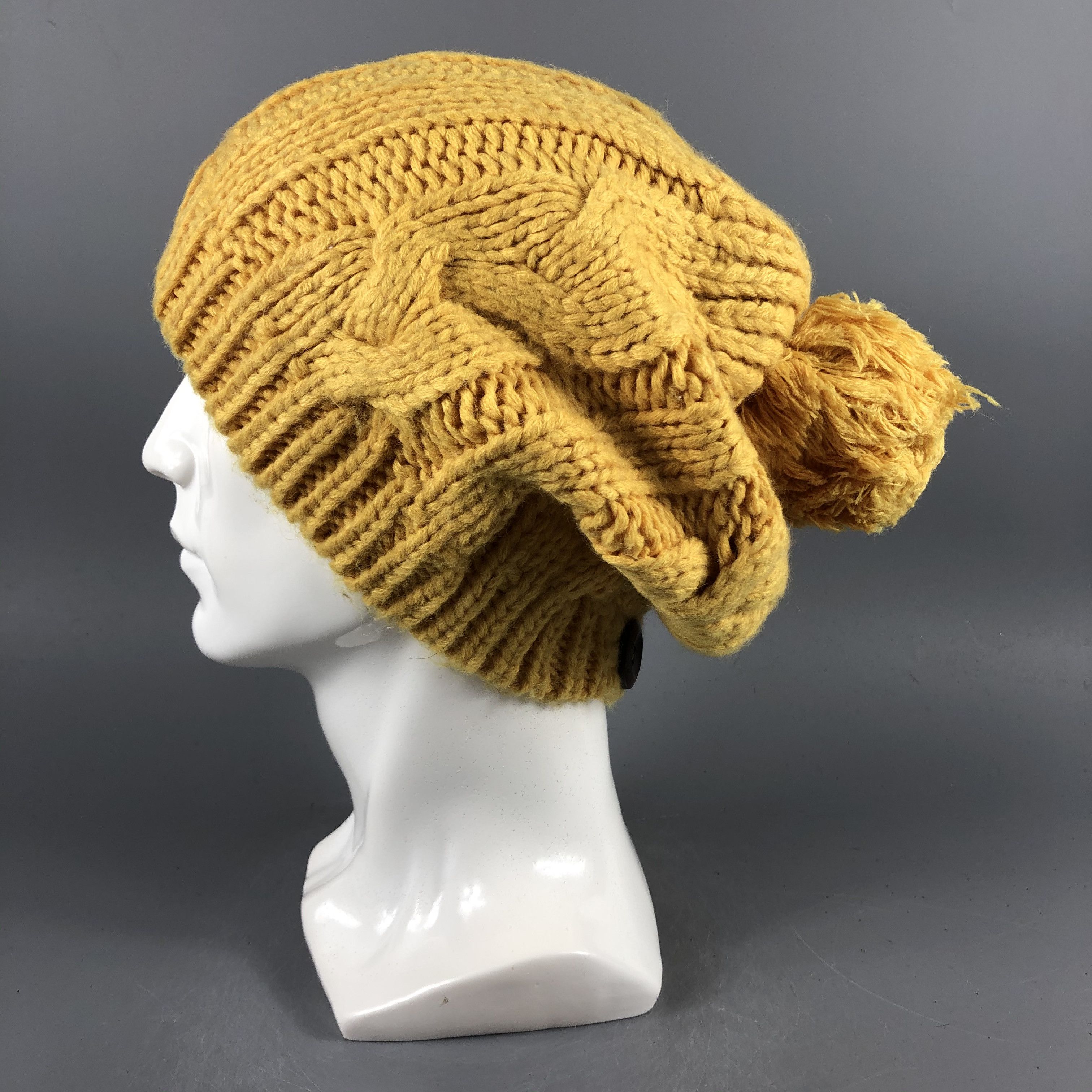 Vintage Womens Unknown Cable Knit Yellow Beanie Snow Cap -D1301 Size ONE SIZE - 2 Thumbnail
