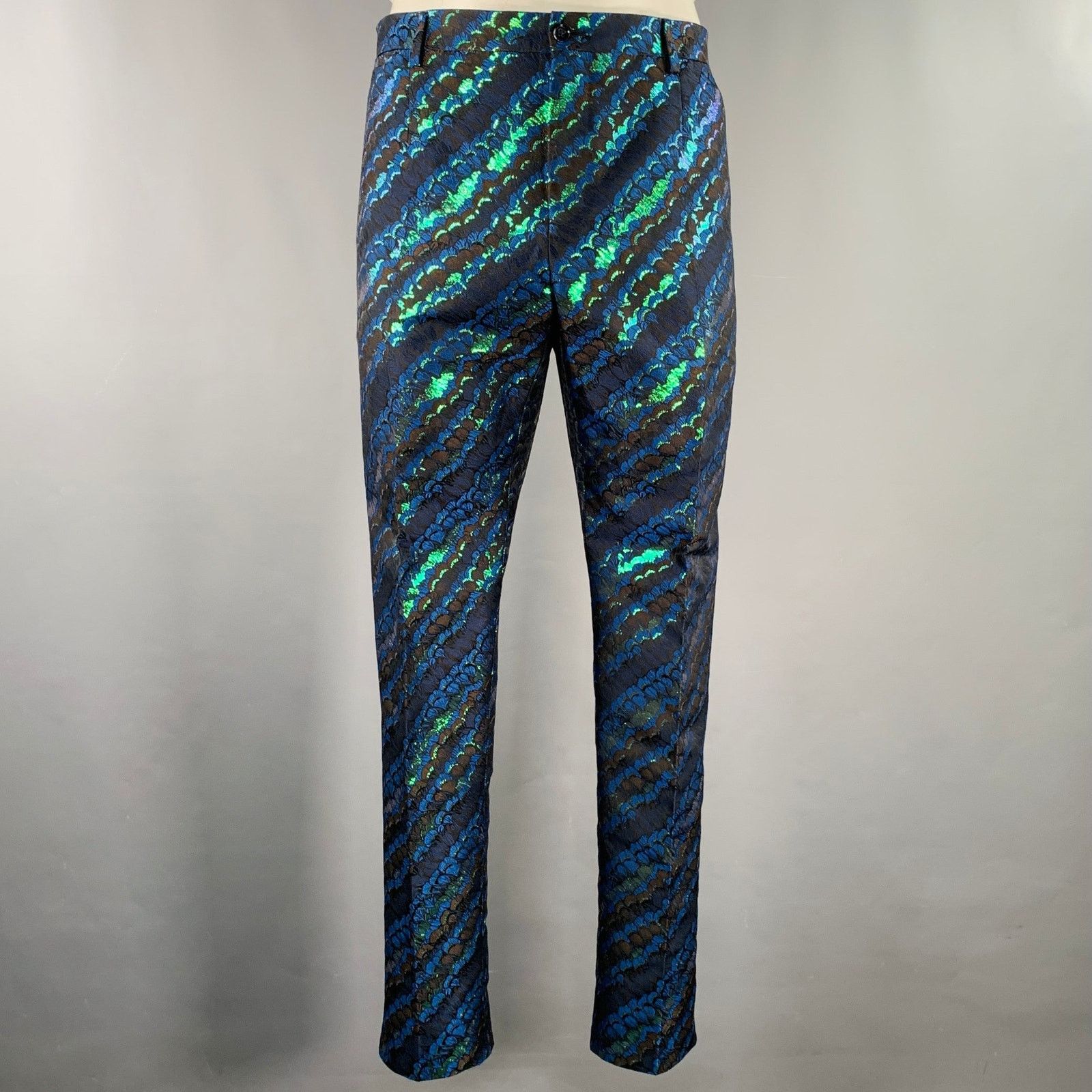 Dolce & Gabbana Size 44 Black Green Blue Jacquard Polyester Suit Size 44R - 5 Thumbnail