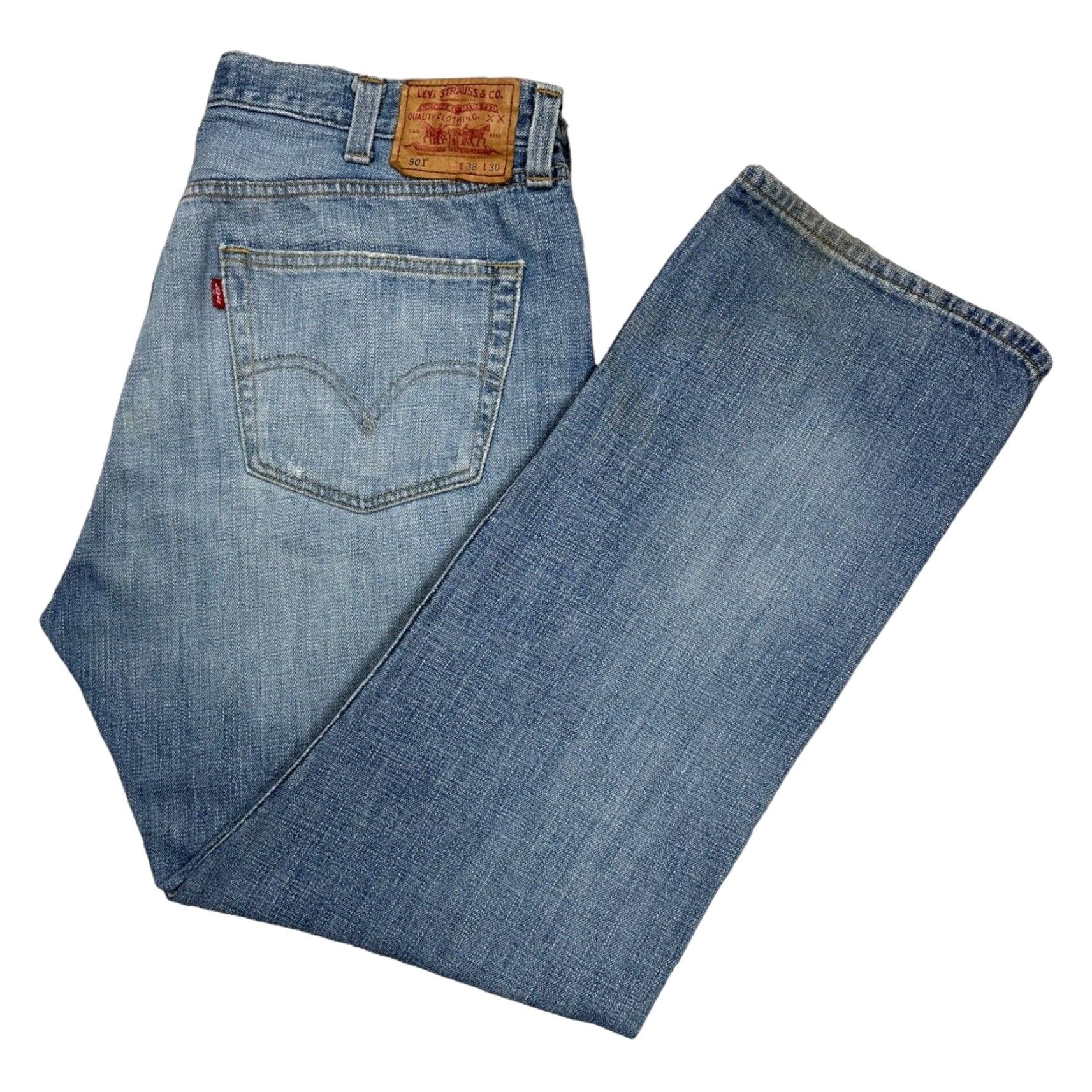 VINTAGE Levi's 501 Mens Straight Leg Jeans 38x30 Light Blue Distressed Denim 90s