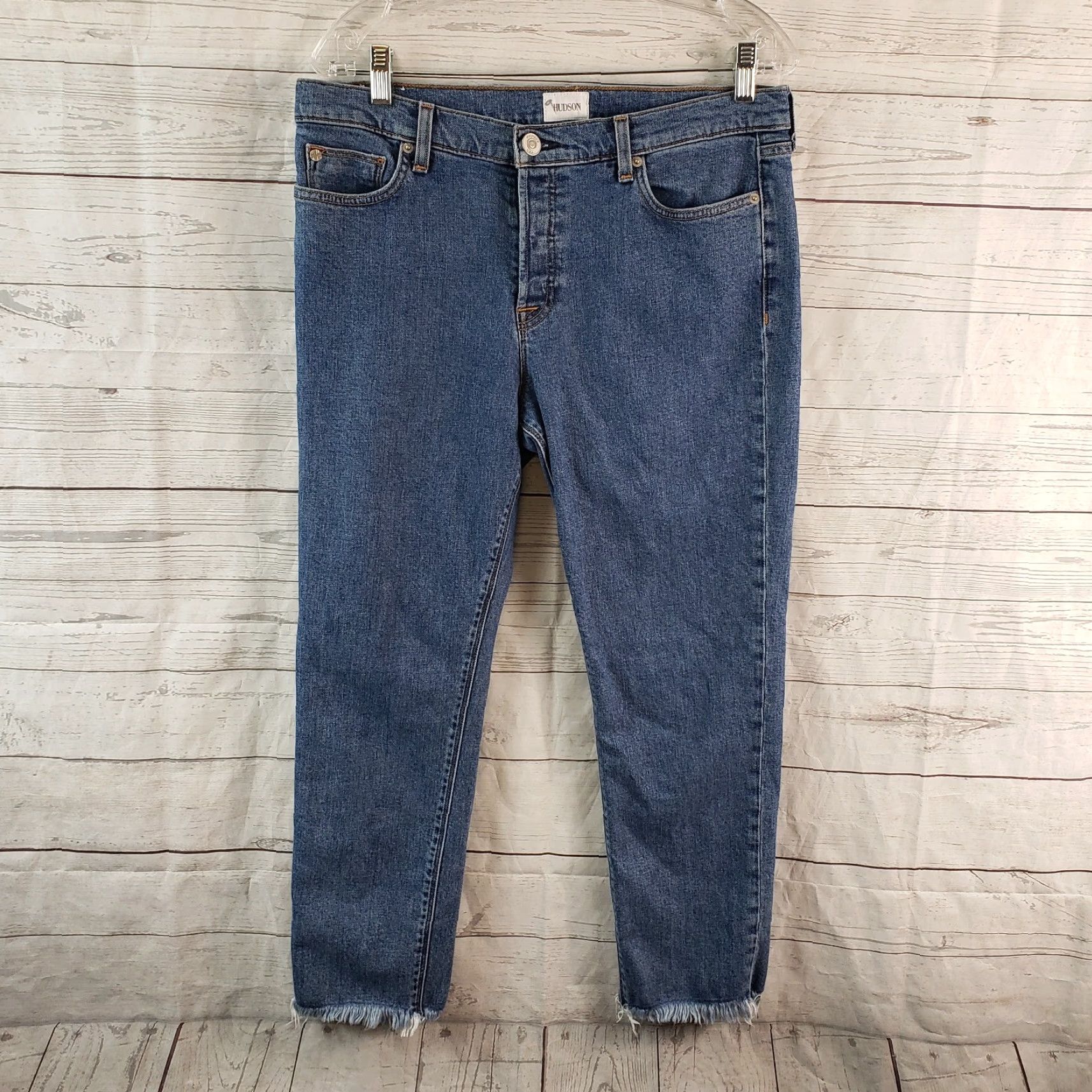 Hudson Hudson Womens Luxe Crop Riley Jeans Sz 29 Blue Mid Rise Relaxed Straight Size 29" - 2 Thumbnail