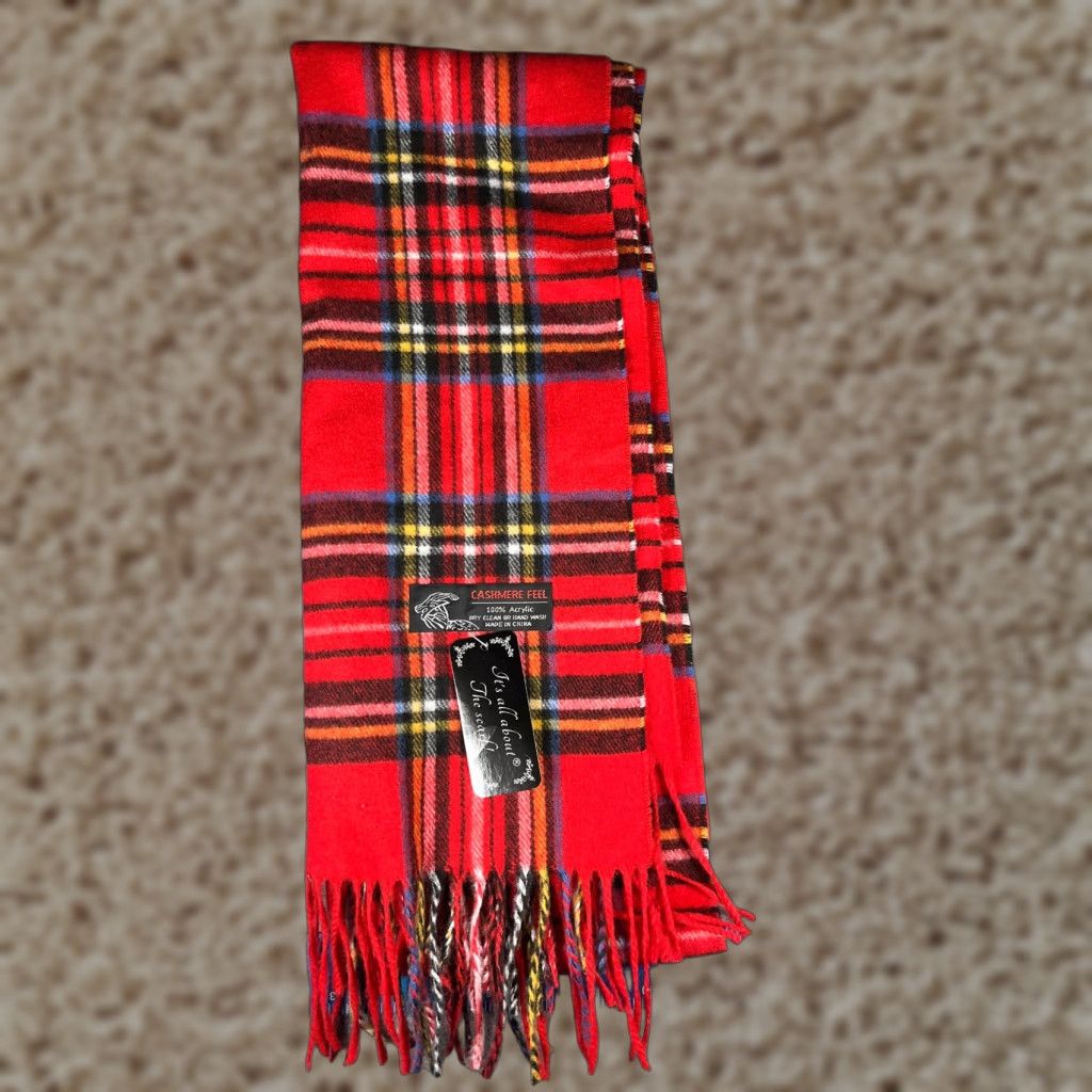 Vintage Unbranded Scarf Rectangle Knit Plaid Red 100% Acrylic Fringe Neck Warmer Winter Fall Unisex Adults Adults Red Knit Fringe Scarf Size ONE SIZE - 1 Thumbnail