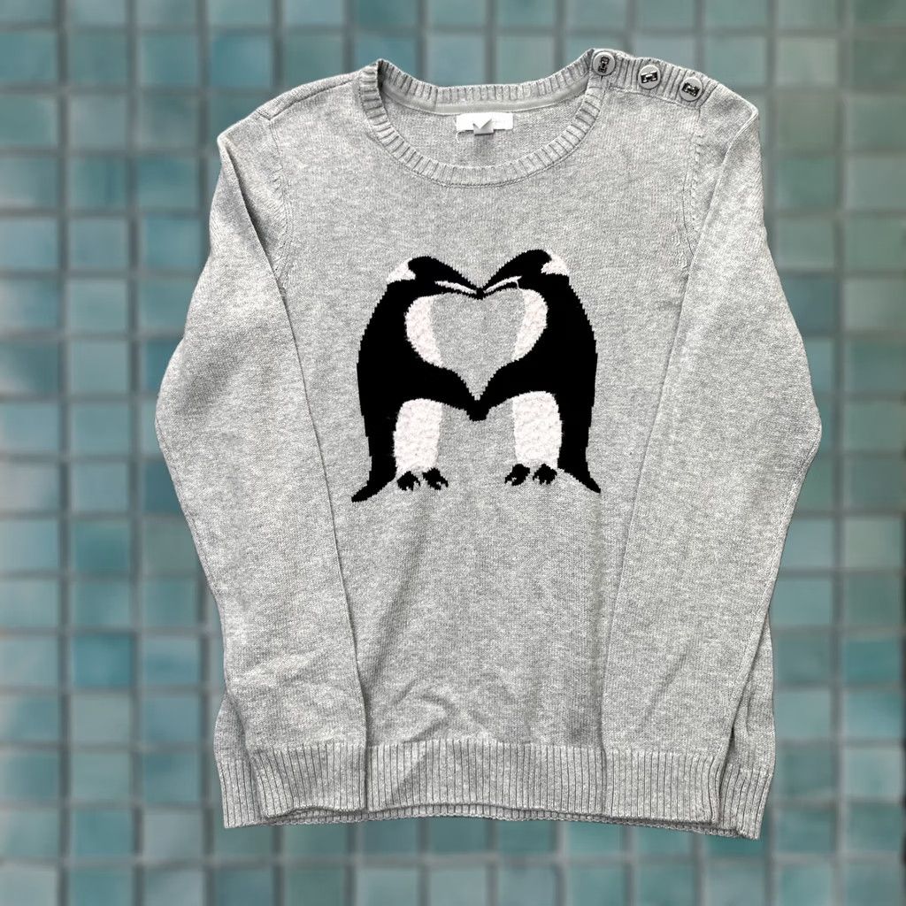 Charter Club Charter Club Sweater Women Small Gray Kissing Penguins Cotton Tight Knit Ribbed Size S / US 4 / IT 40 - 1 Thumbnail