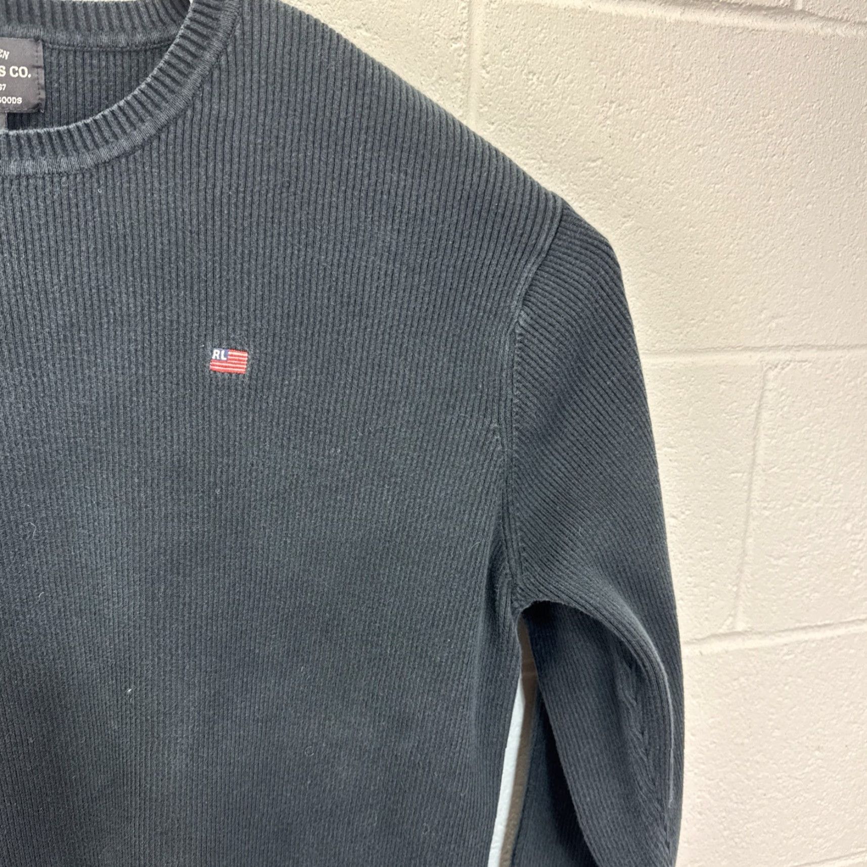 Ralph Lauren VINTAGE Ralph Lauren Polo Jeans Company Men's Ribbed Sweater USA Flag Black XL Crew Neck Pullover Knit Sweatshirt Embroidered Logo Size US XL / EU 56 / 4 - 6 Thumbnail