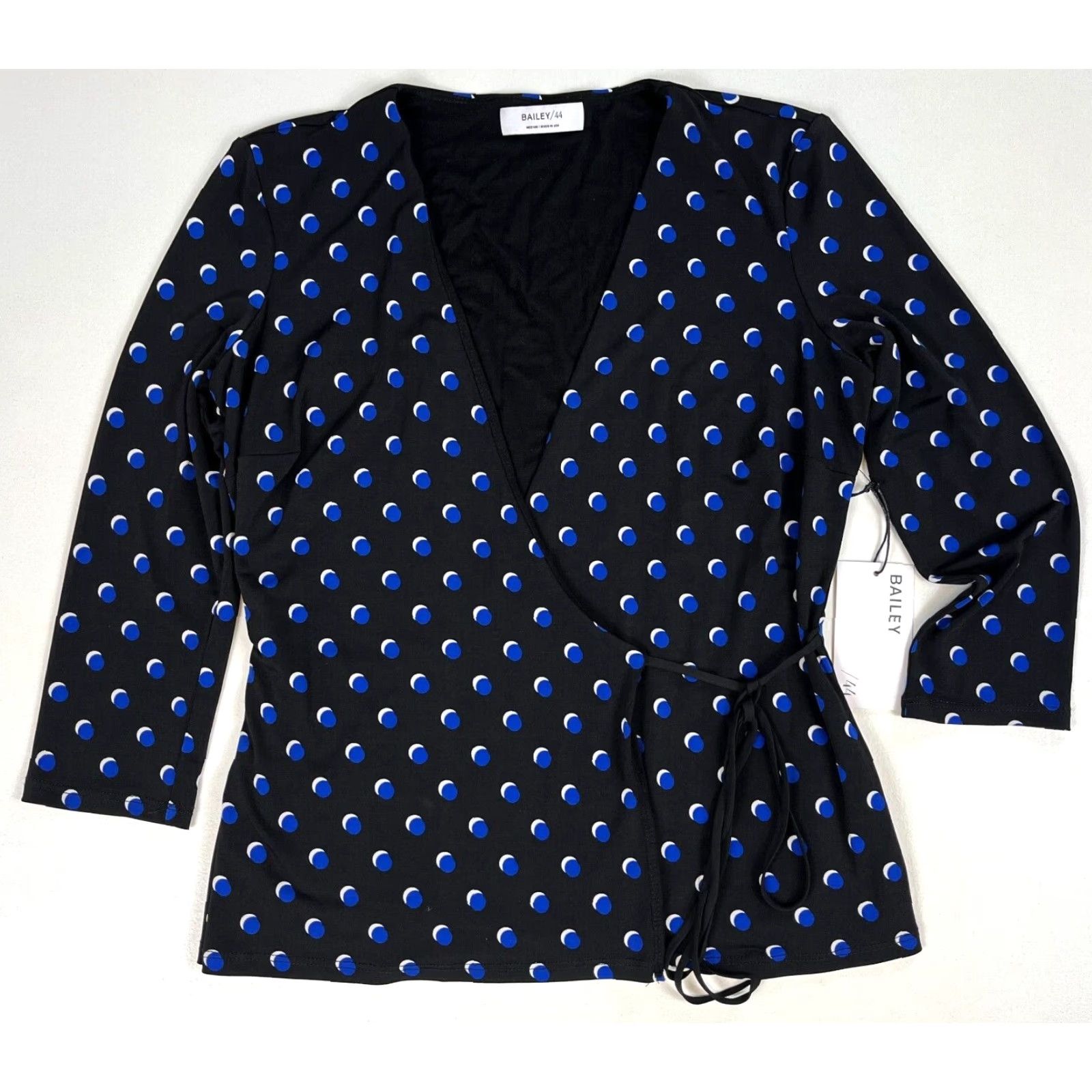 Bailey 44 Bailey 44 Blouse NWT Women’s 3/4 Sleeve Wrapture Dot Top M Black Blue USA Made V-Neck Polka Dot Dresses & Shirts Size M / US 6-8 / IT 42-44 - 5 Thumbnail