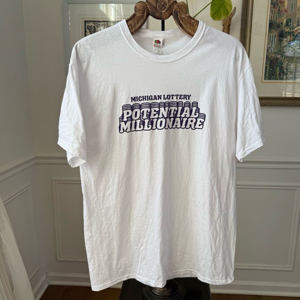 Fruit Of The Loom Novelty Tshirt Humor Michigan Lottery Potential Millionaire Size US L / EU 52-54 / 3 - 2 Thumbnail