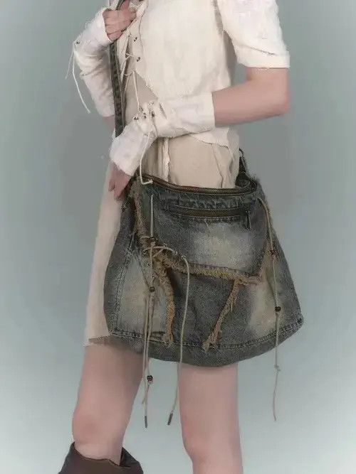 Japanese Brand Jeans Casual Totes Shoulder Bags y2k unisex women Size ONE SIZE - 6 Thumbnail
