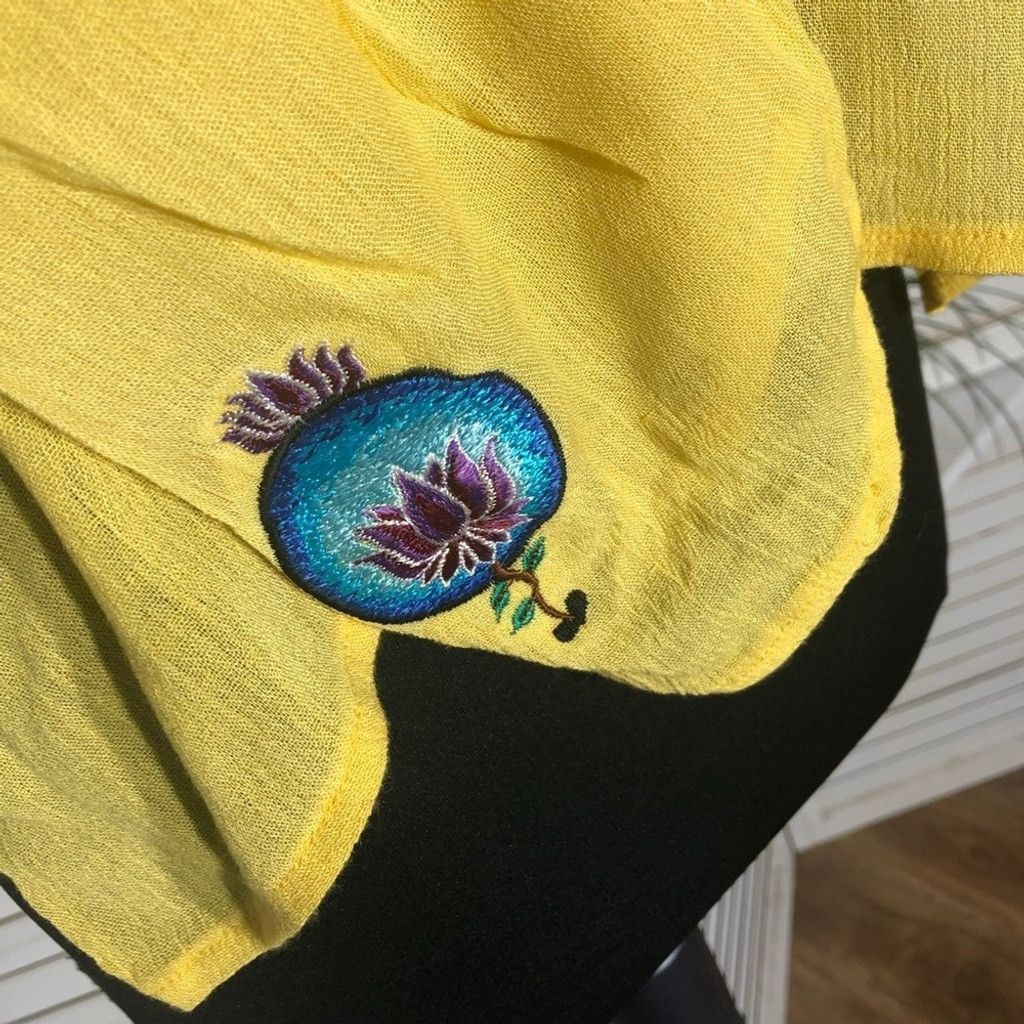 Vintage 70s Boho Blouse Semi Sheer Gauze Embroidered Floral Yellow S Size S / US 4 / IT 40 - 10 Thumbnail