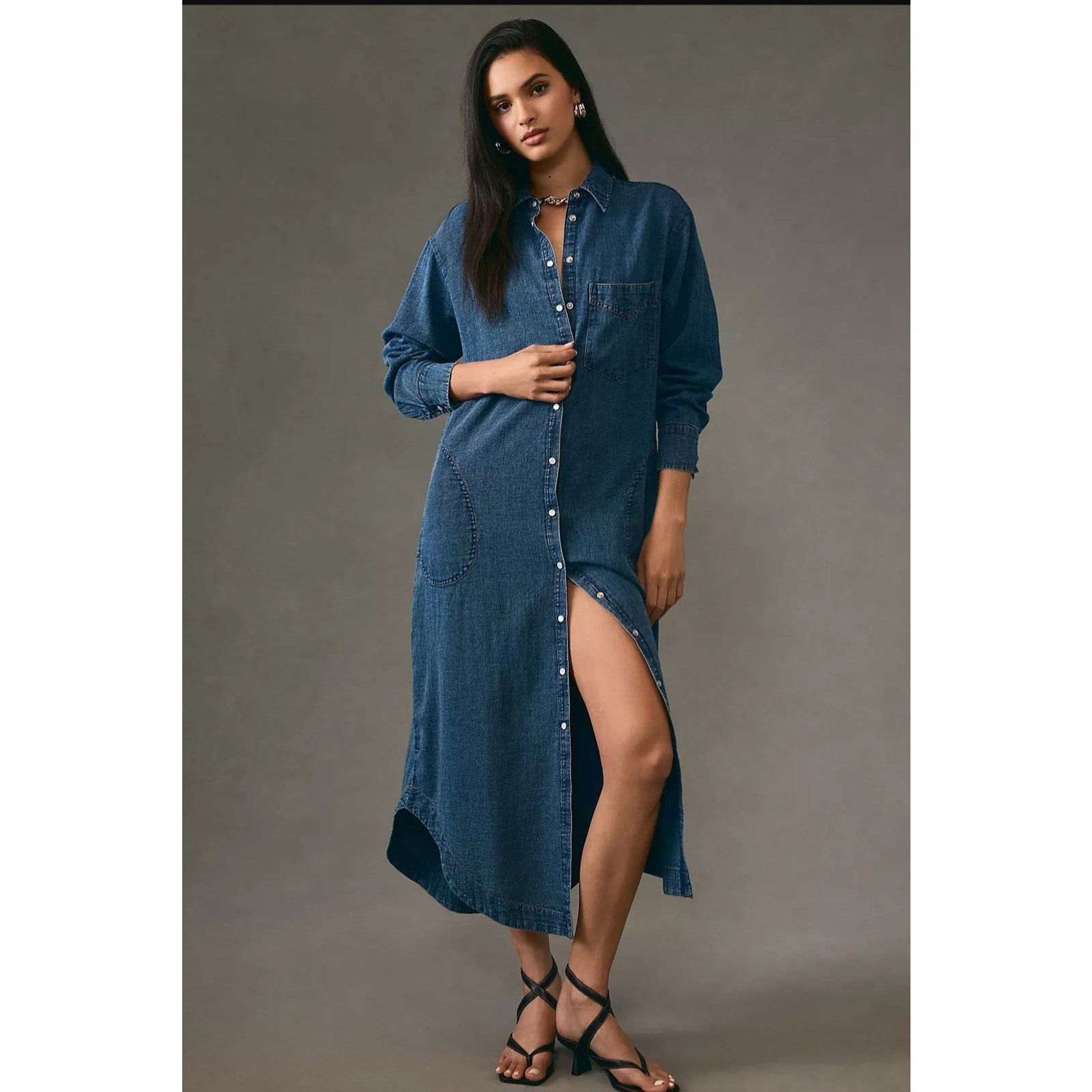 Anthropologie NWT Pilcro Denim Long-Sleeve Buttondown Dress $148 Size XS / US 0-2 / IT 36-38 - 1 Thumbnail