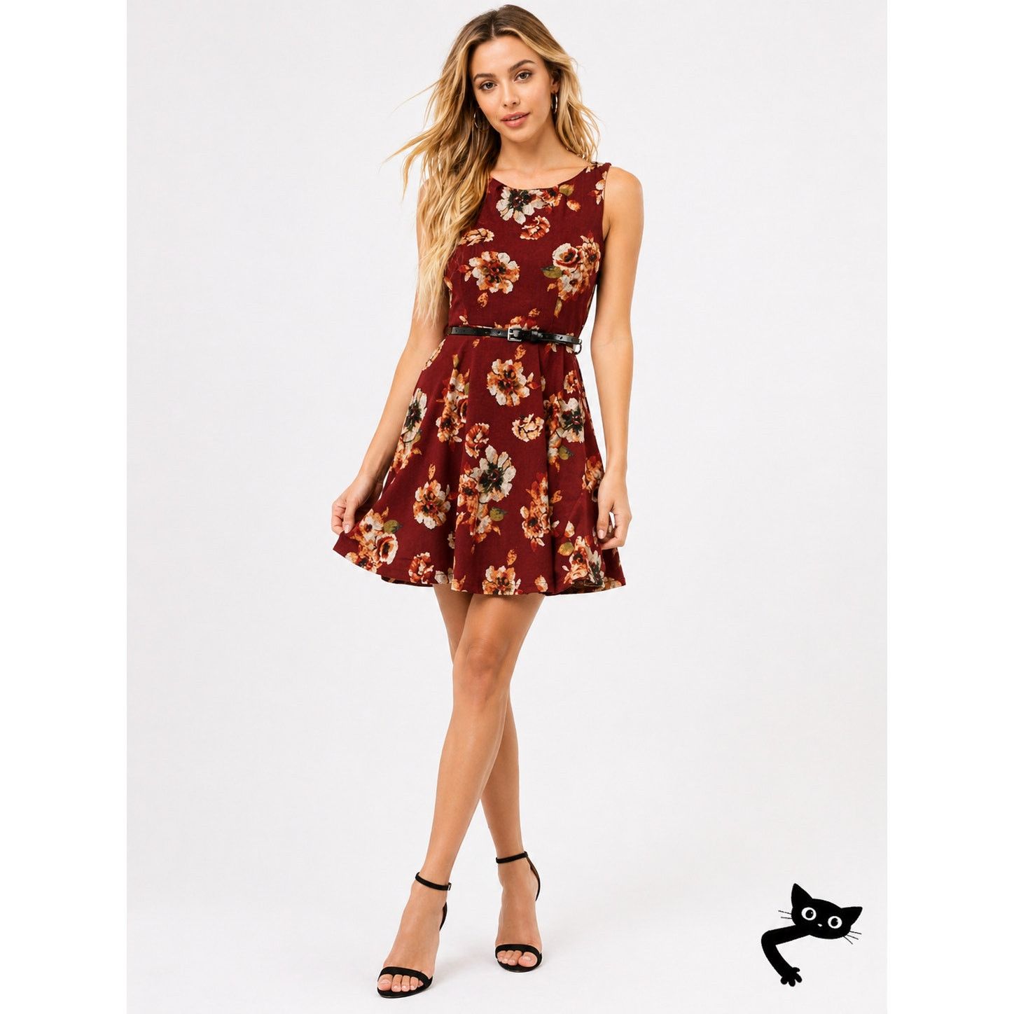 Other Grunge Y2k Iris Red Wine Floral belted Sleeveless Dress S Size S / US 4 / IT 40 - 4 Thumbnail