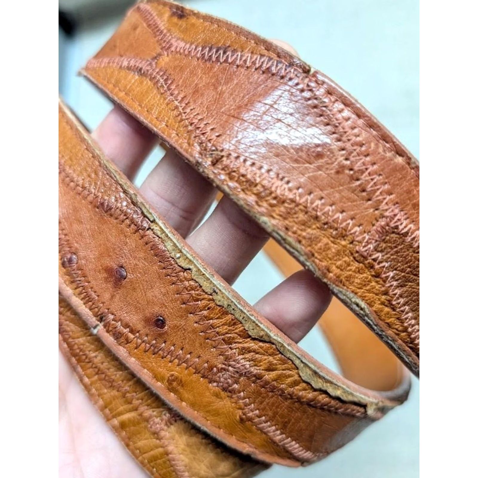 Vintage VINTAGE Nocona belt Western Belt Ostrich Genuine 1-3/8" Ostrich Skin 43/44 Brown Mens Size 44 - 2 Thumbnail