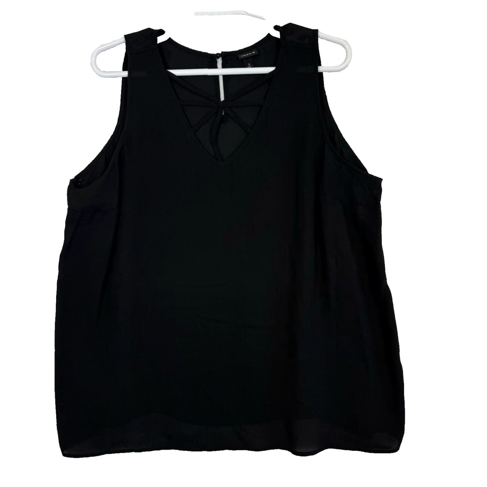Torrid Torrid Tank Top Women’s 3 Black V-Neck 100% Polyester Georgette Strappy Tank Top Mens? Size XS / US 0-2 / IT 36-38 - 2 Thumbnail