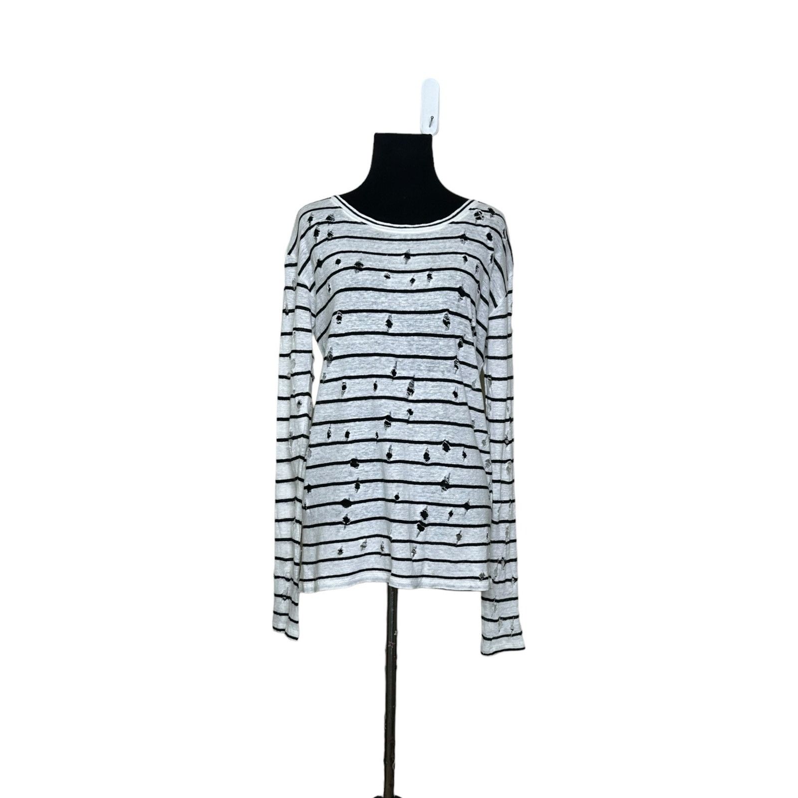 Iro IRO white black linen stripes distressed shirt size XS Size XS / US 0-2 / IT 36-38 - 11 Thumbnail