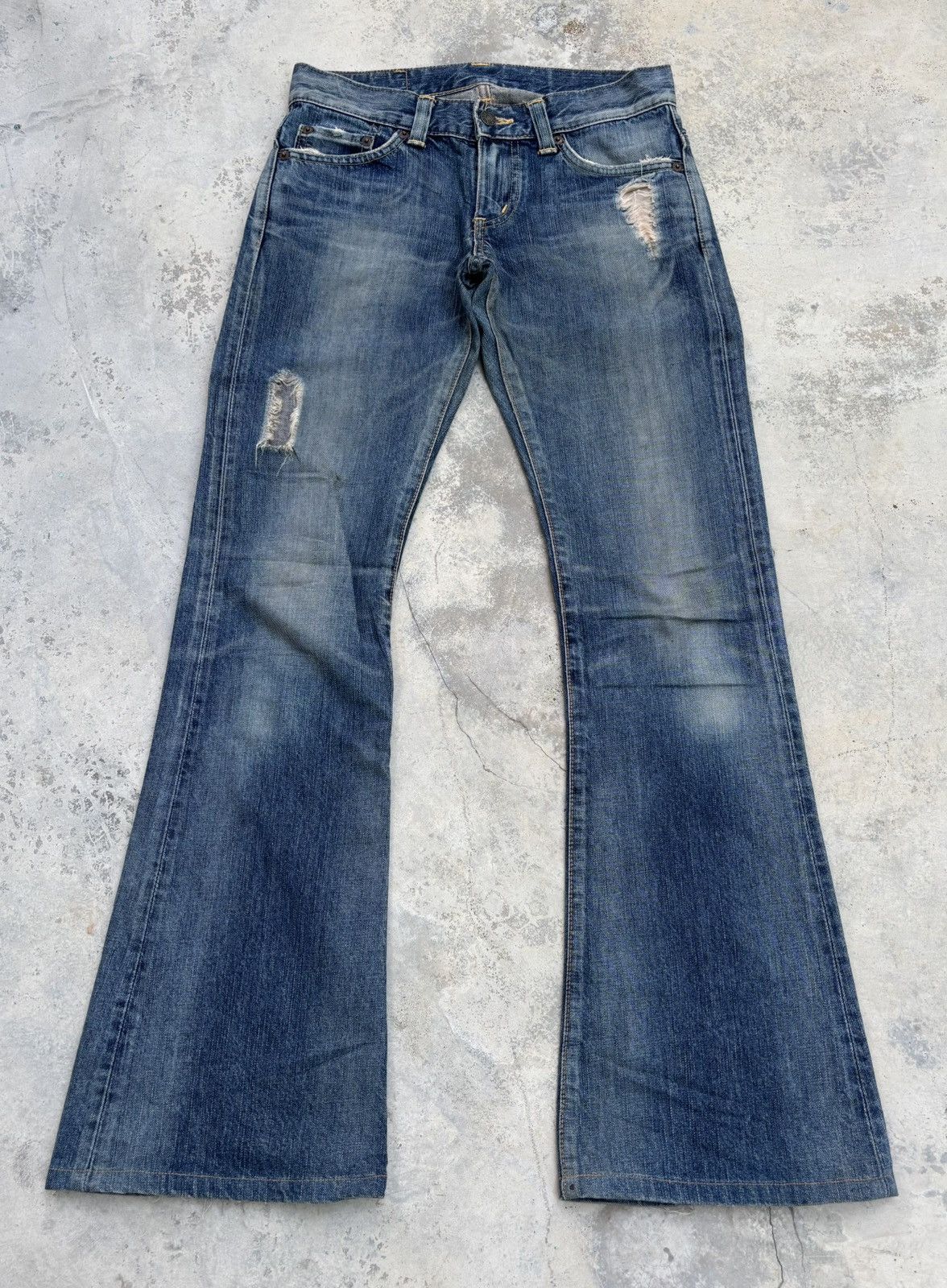 If Six Was Nine Flare Jeans Edwin 503 Japan Mud Wash Distress Bootcut Jean Size 29" - 7 Thumbnail
