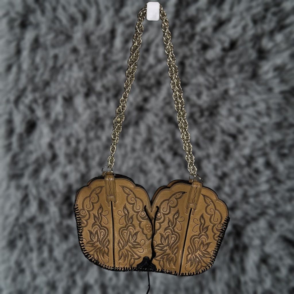 Ariat Ariat Leather Boot Purse Handbag Shoulder Bag GUC Chain Strap Tooled HTF Unique Leather Purse HTF Size ONE SIZE - 1 Thumbnail