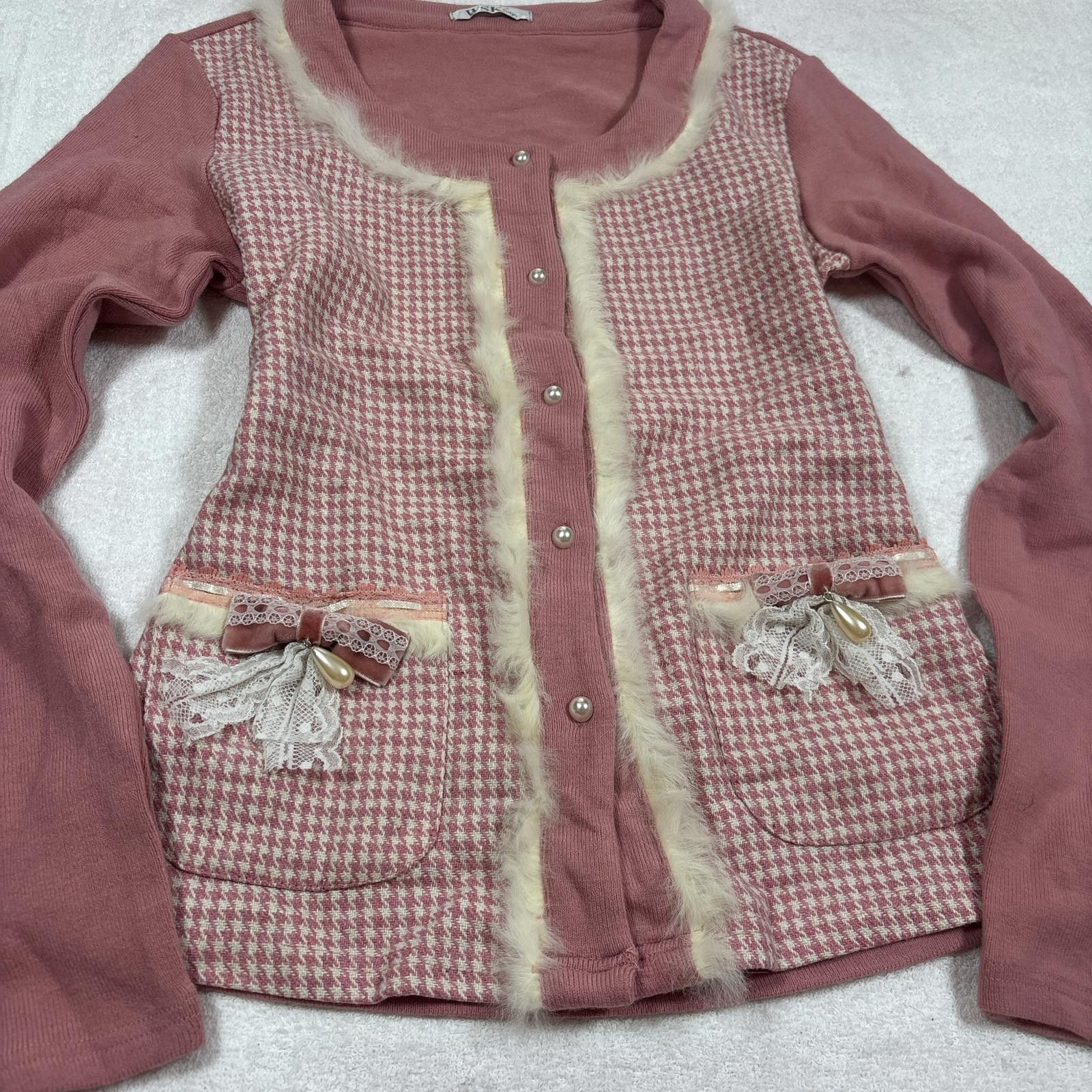 Other vintage pink plaid fur cardigan Size M / US 6-8 / IT 42-44 - 2 Thumbnail