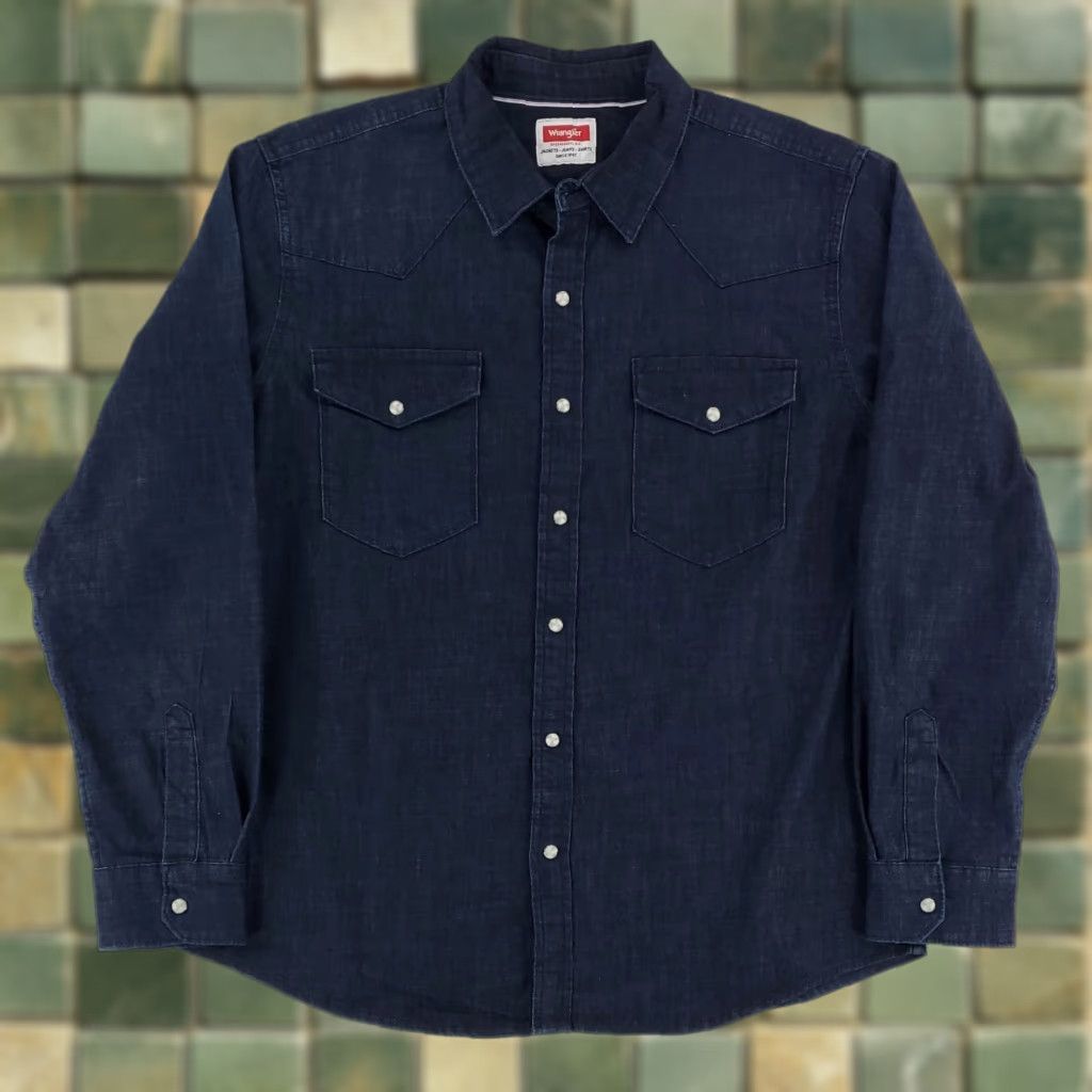 Wrangler Wrangler Pearl Snap Shirt Denim Long Sleeve Mens XL Blue Size US XL / EU 56 / 4 - 1 Thumbnail