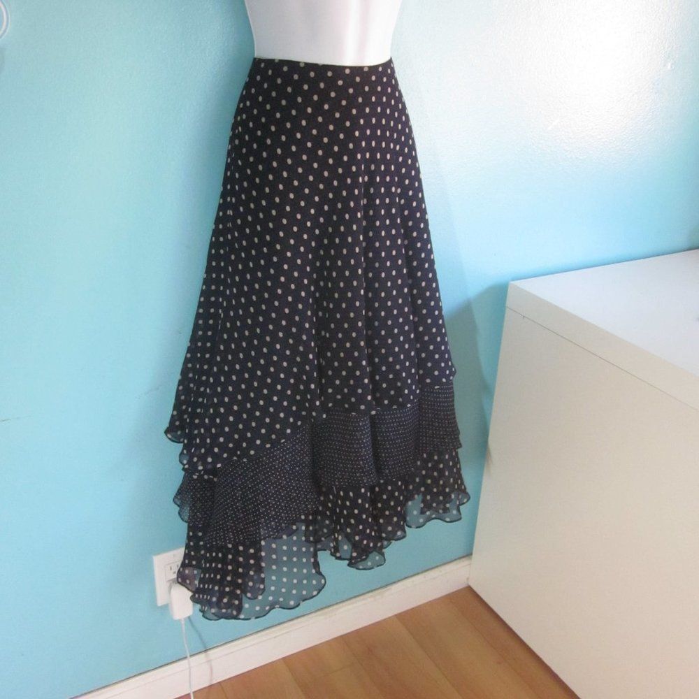 Good Worth & Co. Worth Y2K Blue Silk Tiered Polka Dot A-Line Skirt Size 2 Size 26" / US 2 / IT 38 - 1 Thumbnail