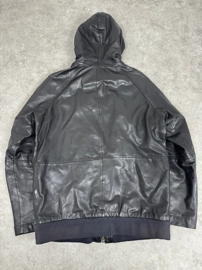 Diesel 2000s Diesel Black Leather Hood Zip-Up Jacket Size US M / EU 48-50 / 2 - 5 Thumbnail