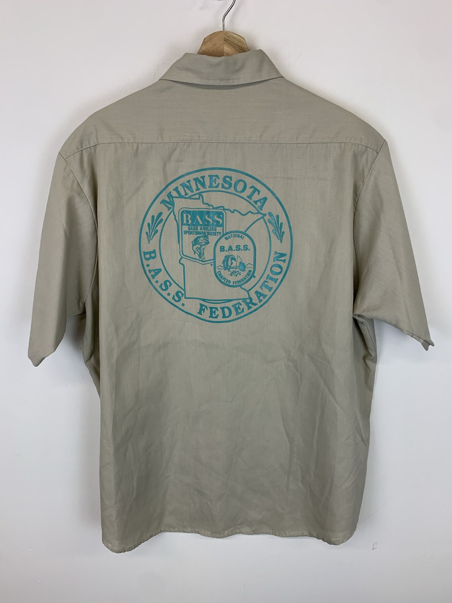 Vintage 1993 State Bass Fishing Team Button Up Minnesota Bass Federation Size XL