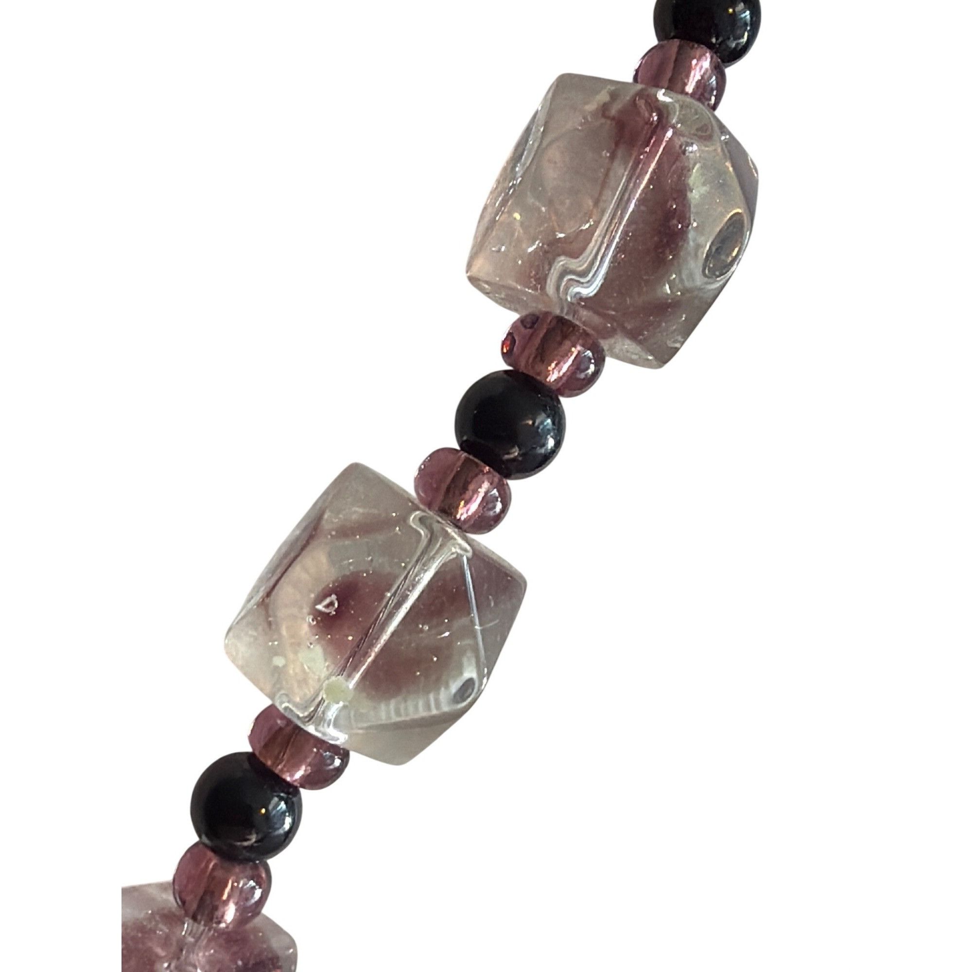 Other Vintage Glass Bead Necklace Clear Pink Black Cubed Silver To Size ONE SIZE - 2 Thumbnail