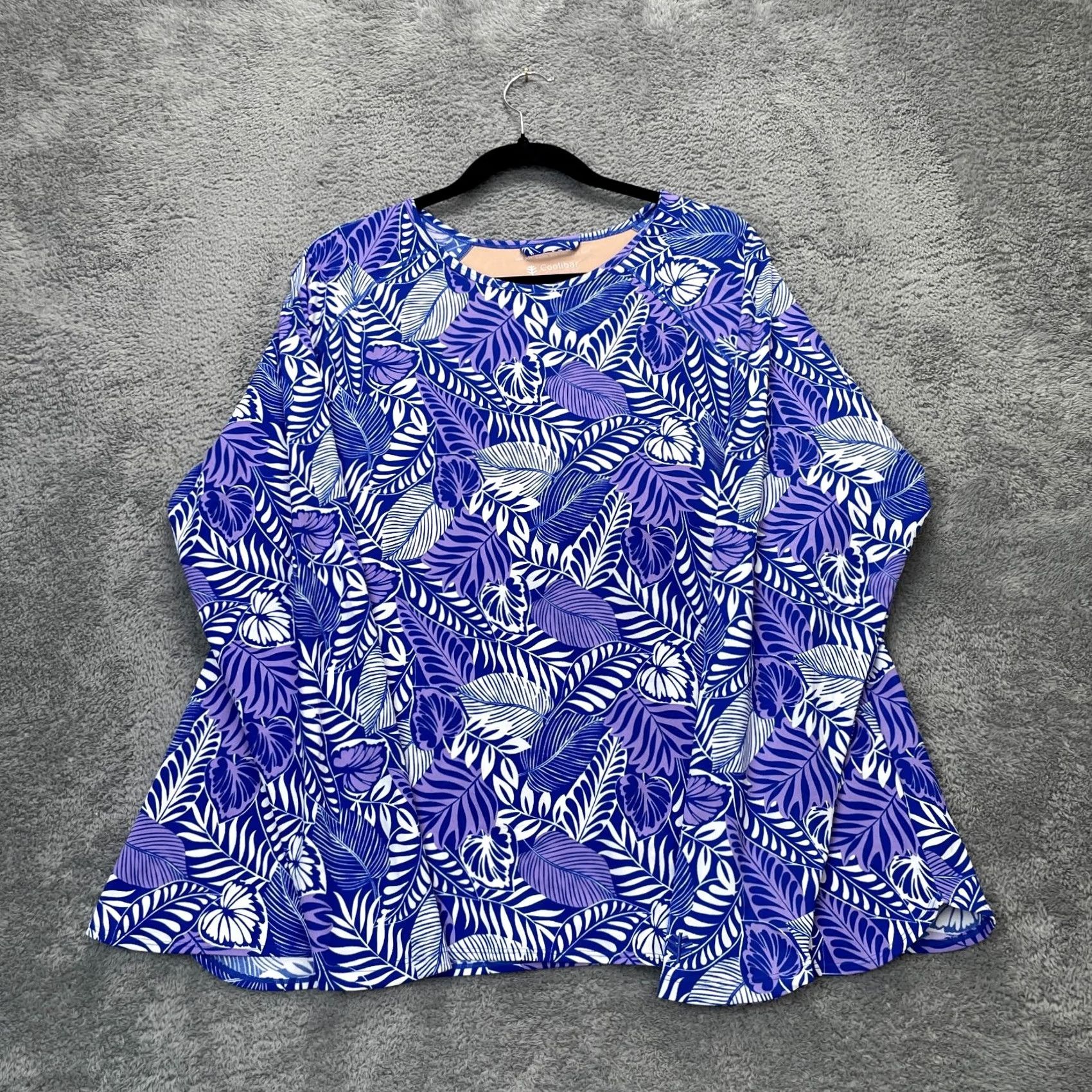 Vintage Coolibar Top Womens XXL Blue Swimwear Tropical Floral Built In Bra Beach Resort Size XXL / US 16-18 / IT 52-54 - 2 Thumbnail