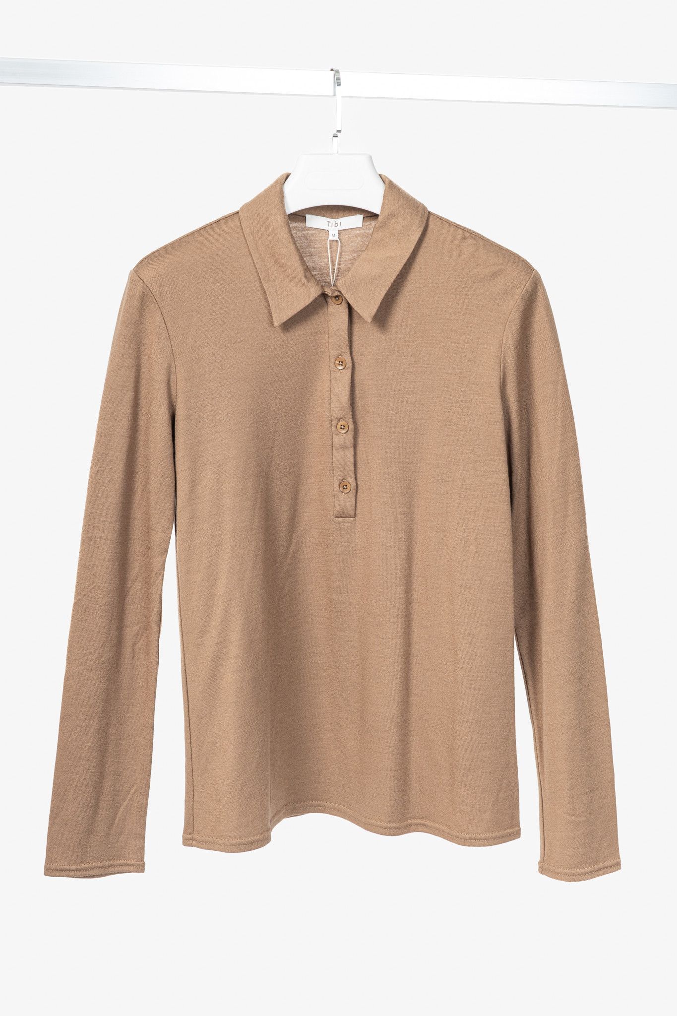 Tibi Tibi Sand Dune Wool Jersey Slim Polo Top Size M / US 6-8 / IT 42-44 - 1 Thumbnail