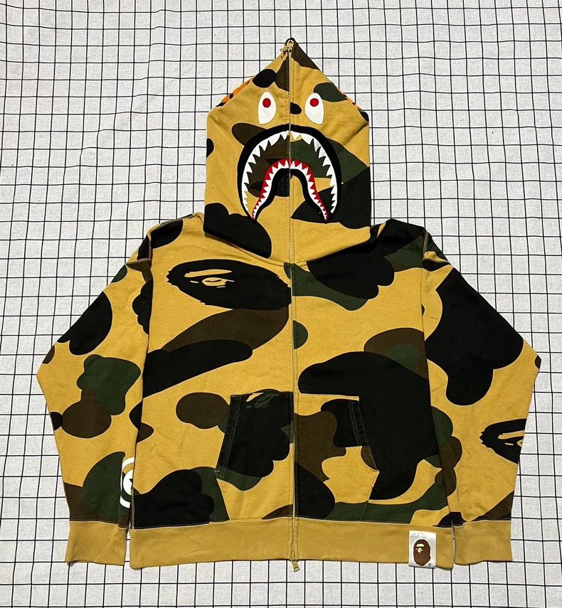 BAPE Yellow Camo Shark Hoodie Jacket