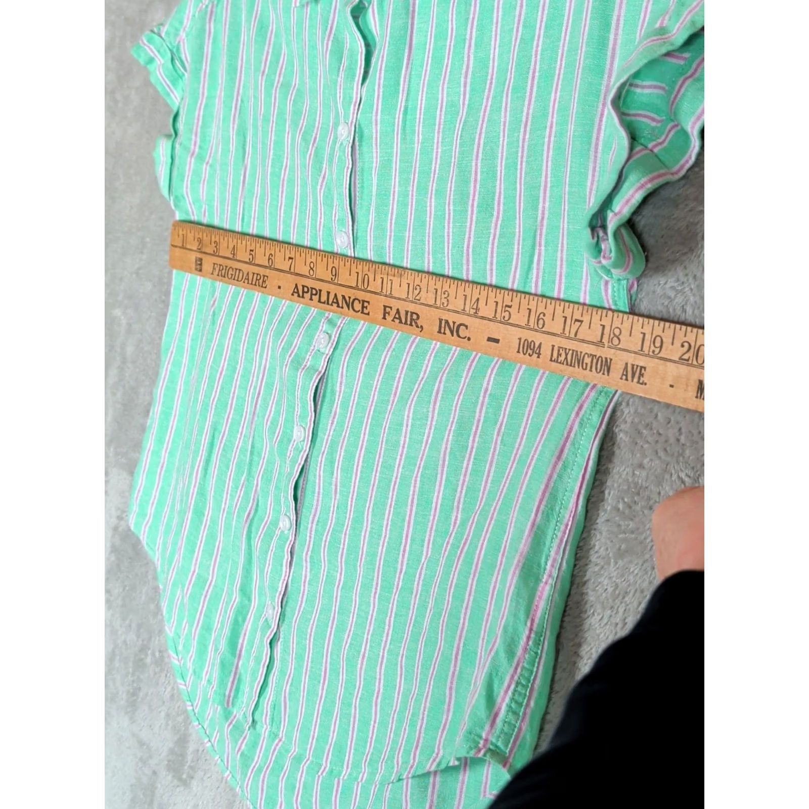 Vintage Lola River Women's Coastal Striped Button Down Shirt XS Linen Blend Green Cap Sleeve Short Sleeve Relaxed Fit Button-Up Casual Travel Size XS / US 0-2 / IT 36-38 - 7 Thumbnail