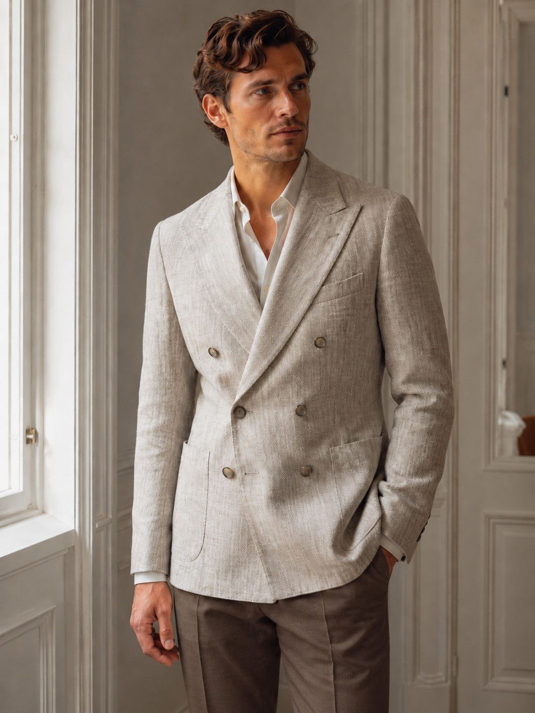 Boggi Boggi Milano Cream Textured Double Breasted Blazer Size 38R - 1 Thumbnail